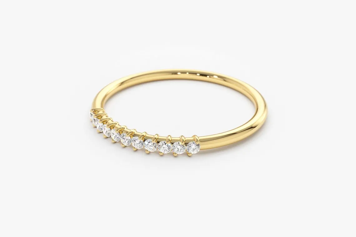 0.15CTW Round Cut Yellow Gold Minimalist Natural Diamond Band