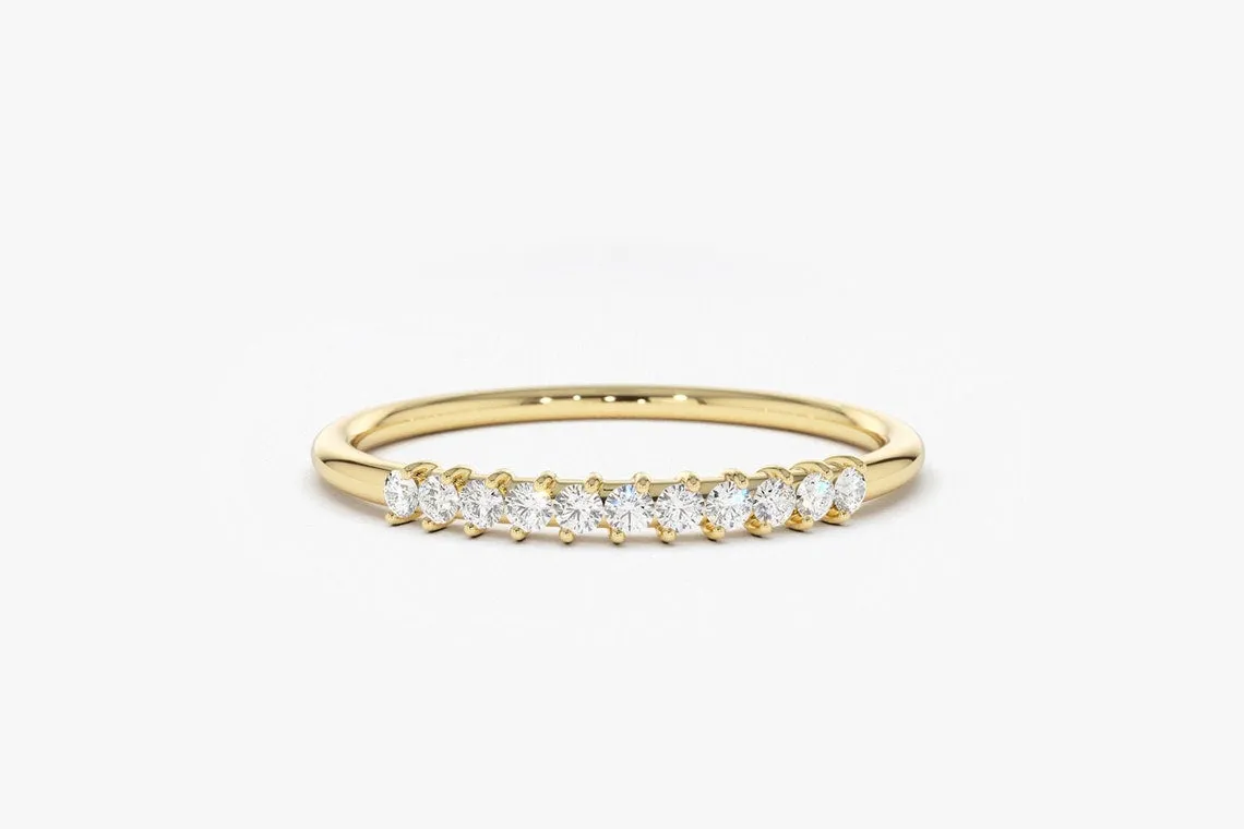 0.15CTW Round Cut Yellow Gold Minimalist Natural Diamond Band