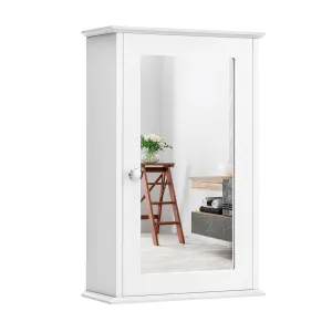 1-Door Wall-Mounted Mirrored Medicine Cabinet with Adjustable Shelf-White