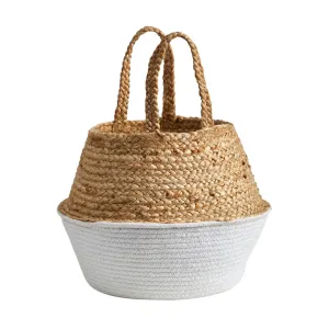 14” Boho Chic Handmade Cotton & Jute White Woven Planter