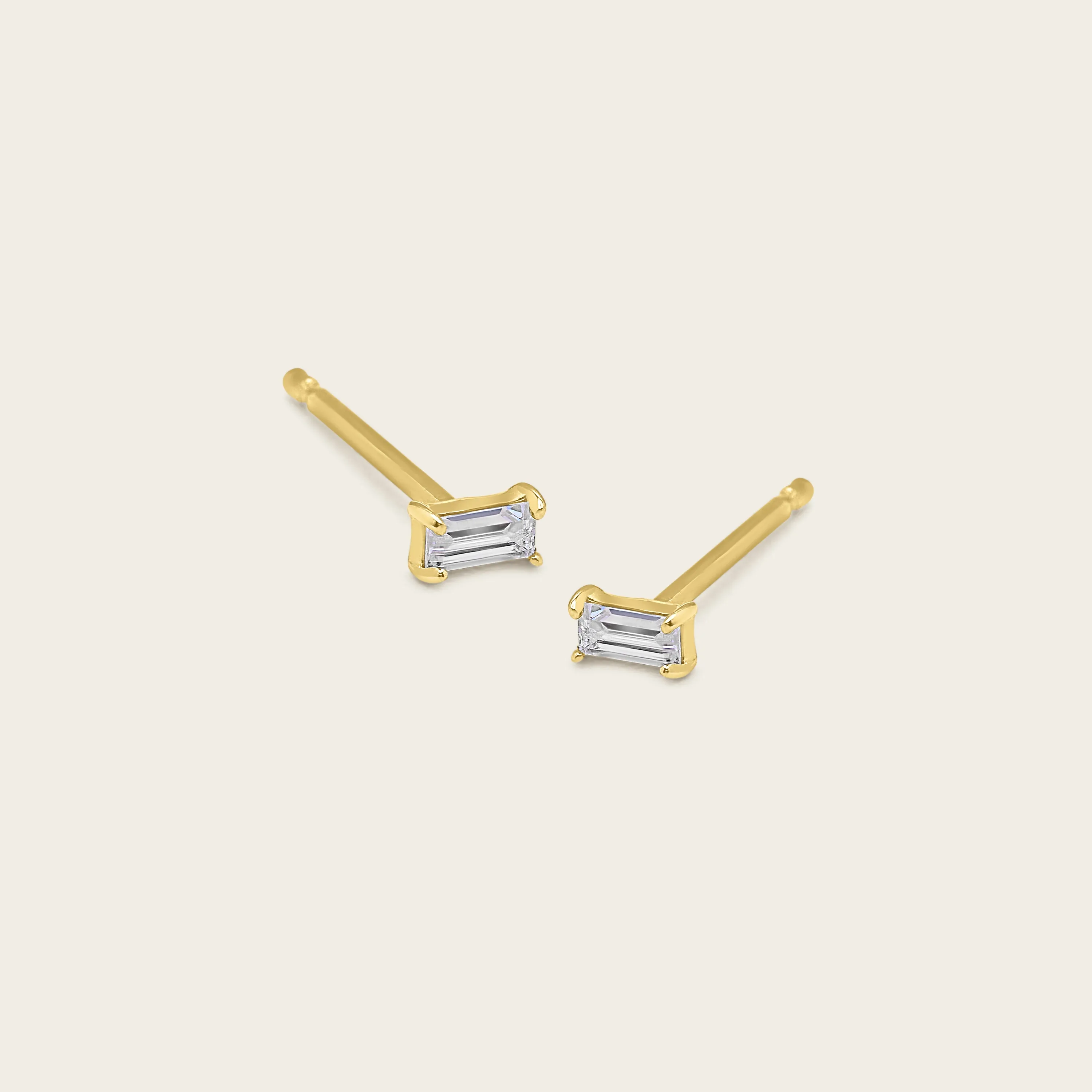 14k Solid Gold Mini Diamond Baguette Studs