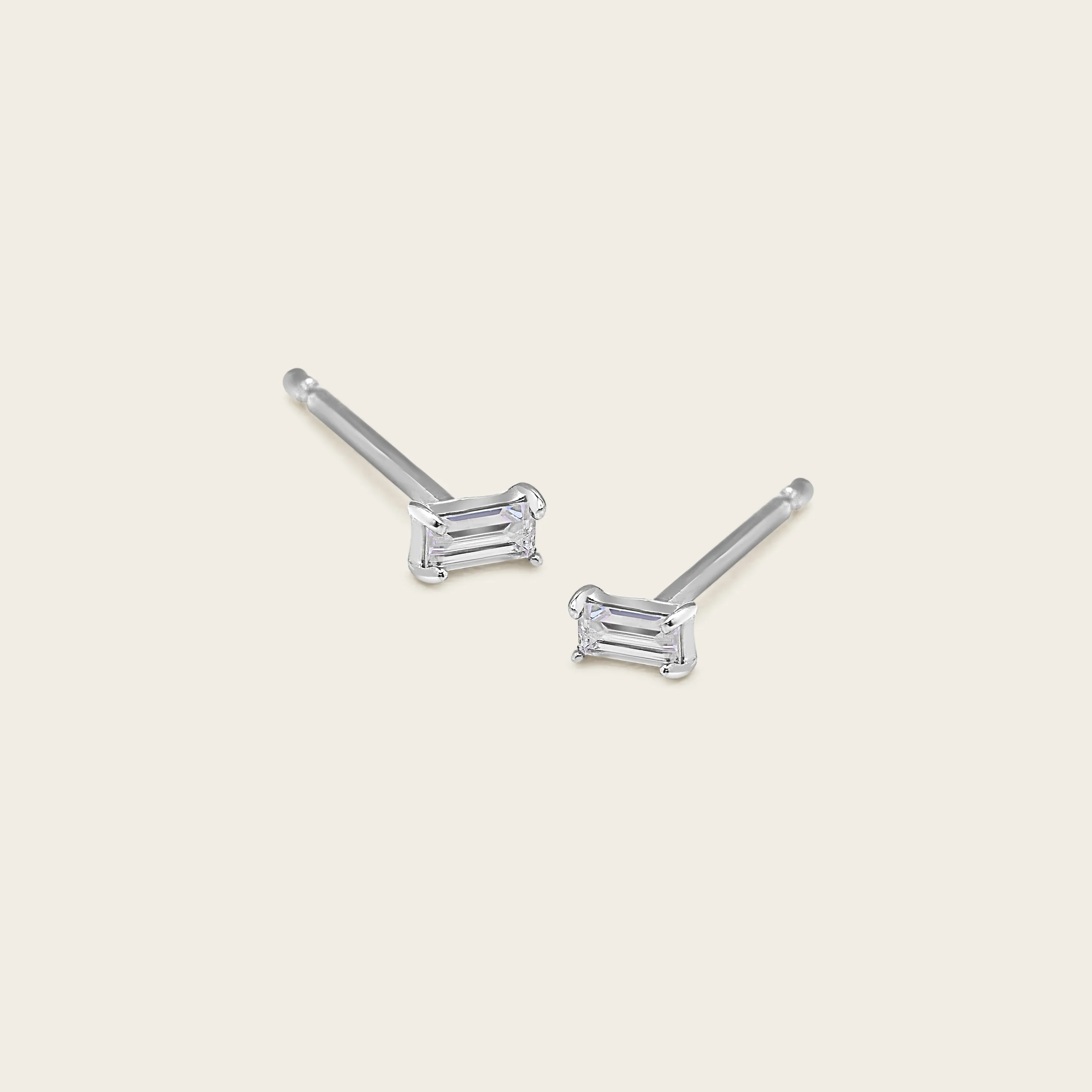 14k Solid Gold Mini Diamond Baguette Studs