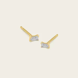 14k Solid Gold Mini Diamond Baguette Studs