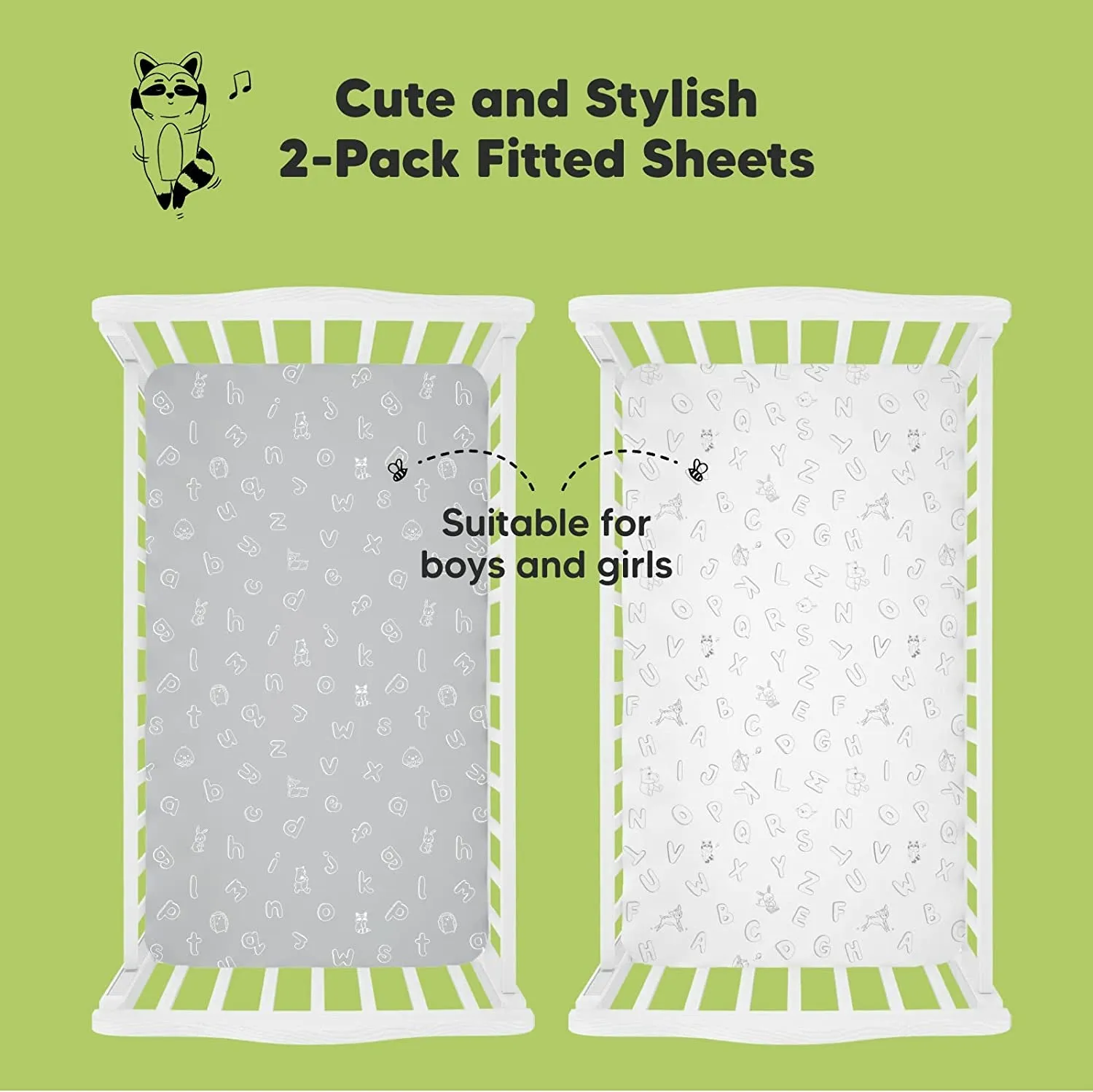 2-Pack Organic Crib Sheets for Boys, Girls - Jersey Fitted Baby Crib Sheets Neutral, Crib Mattress Sheet, Cotton Crib Sheets, Soft Baby Sheets, Unisex Crib Fitted Sheet (ABC Land Cloud)