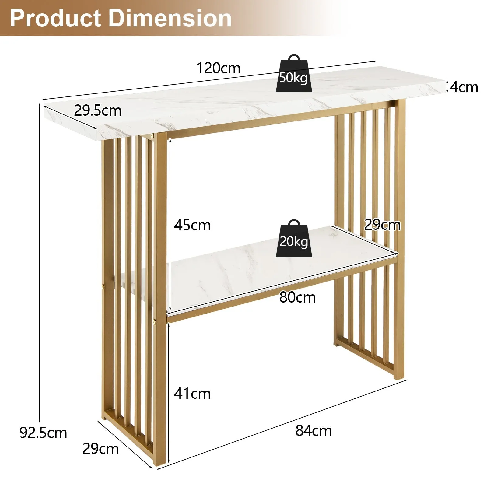 2-Tier Faux Marble Console Table for Entryway Living Room Bedroom-White & Golden