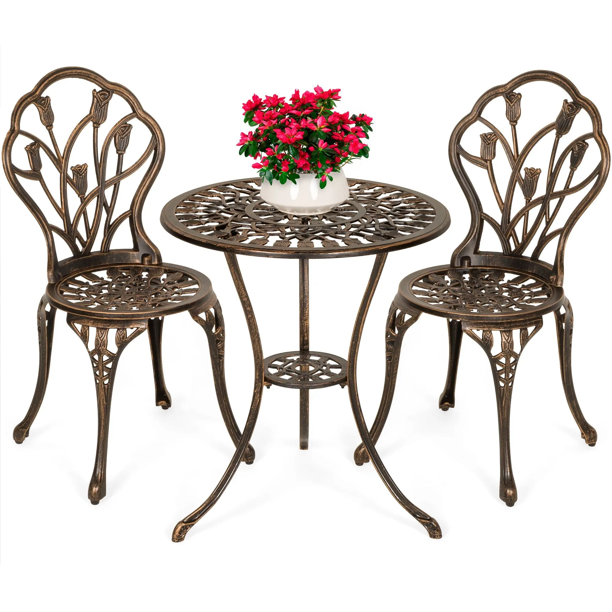 3-Piece Cast Aluminum Patio Bistro Furniture Set w/ Antique Copper Finish