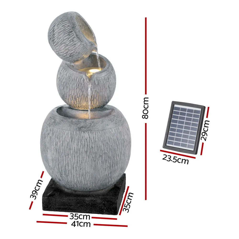 3 Tier Solar Fountain Water Feature Bird Bath Garden LED Light 80CM Grey