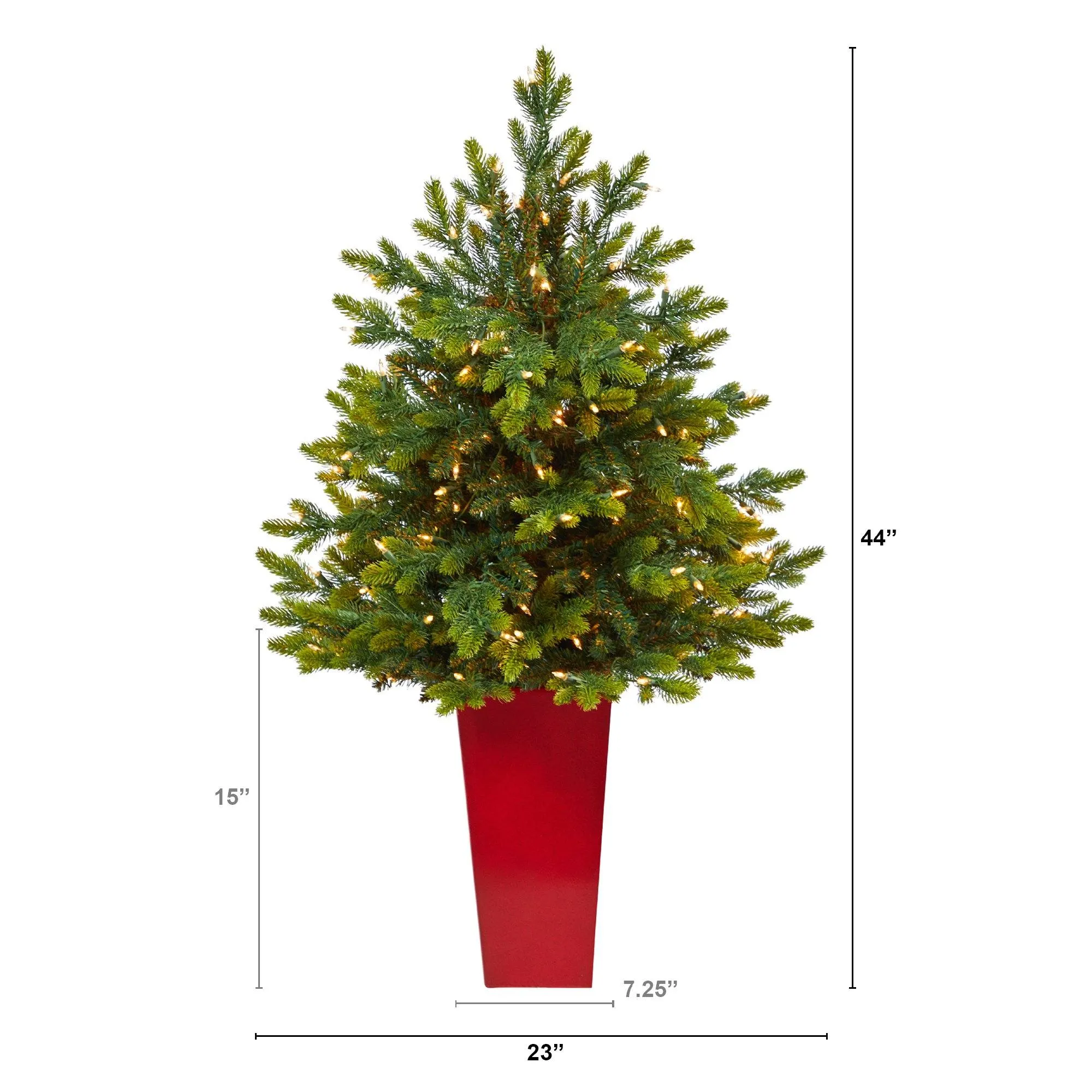 44” North Carolina Fir Artificial Christmas Tree with 150 Clear Lights and 563 Bendable Branches in Red Tower Planter