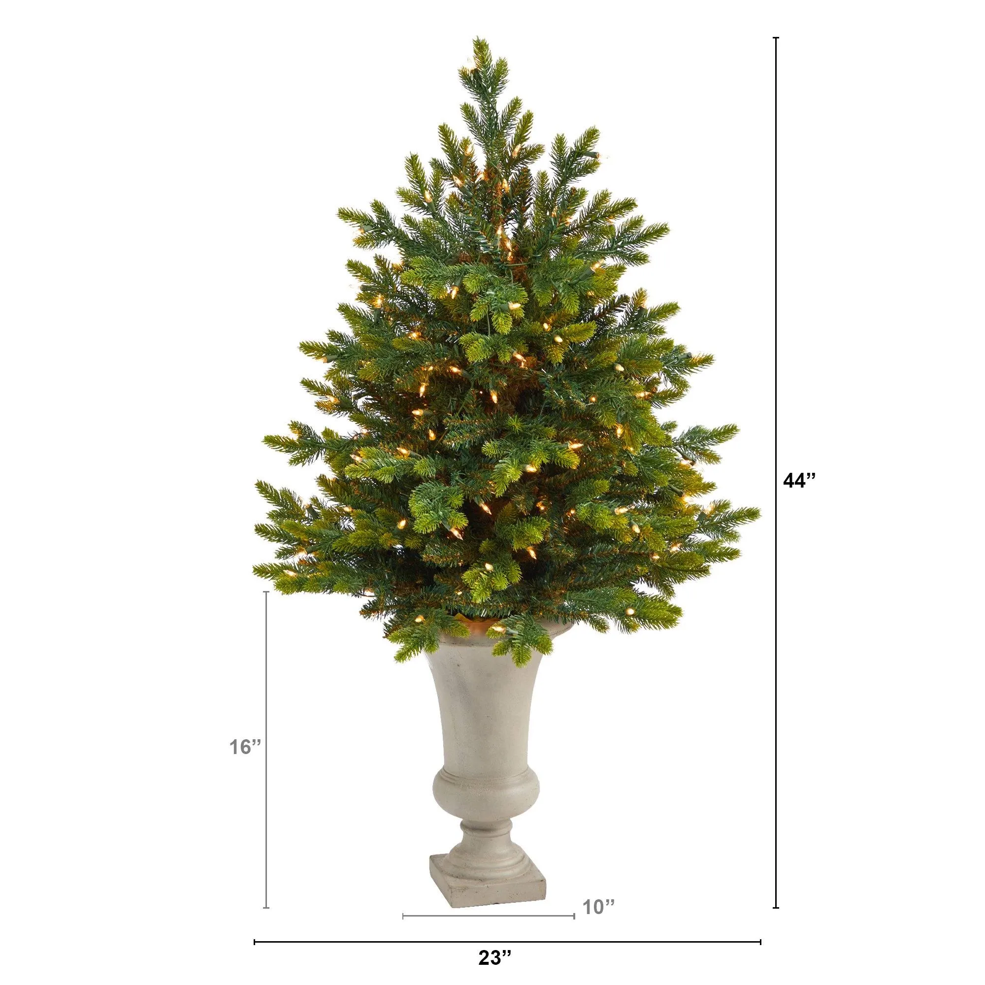 44” North Carolina Fir Artificial Christmas Tree with 150 Clear Lights and 563 Bendable Branches in Sand Colored Urn