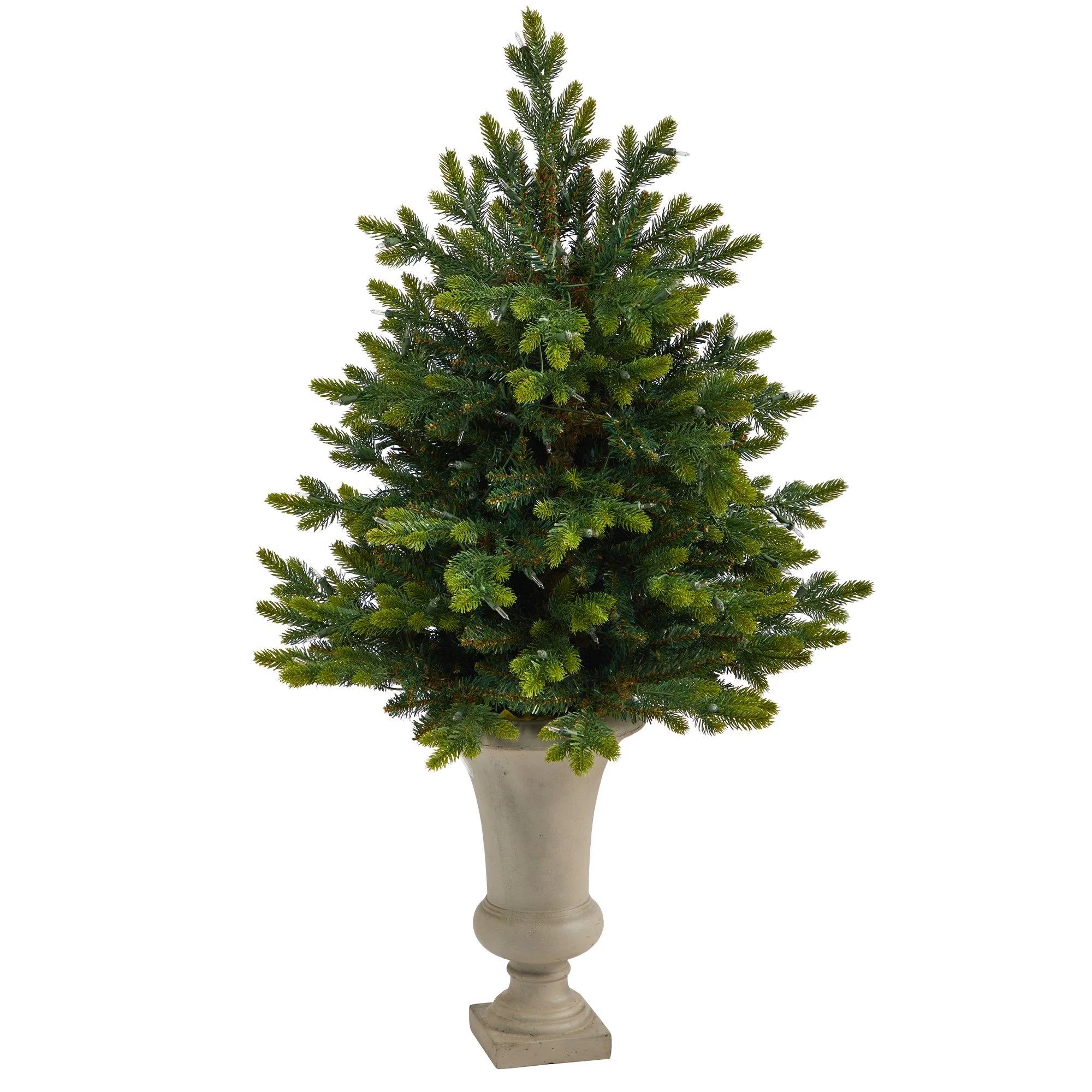 44” North Carolina Fir Artificial Christmas Tree with 150 Clear Lights and 563 Bendable Branches in Sand Colored Urn