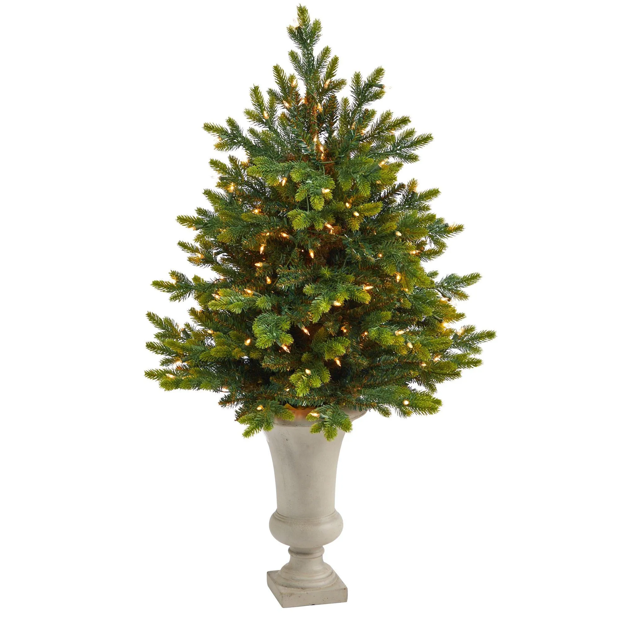 44” North Carolina Fir Artificial Christmas Tree with 150 Clear Lights and 563 Bendable Branches in Sand Colored Urn