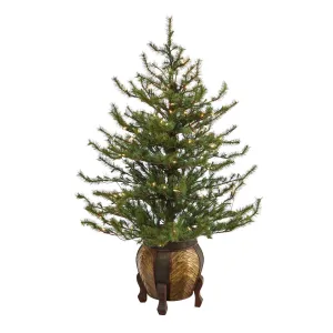 4.5’ Vancouver Mountain Pine Artificial Christmas Tree with 100 Clear Lights and 374 Bendable Branches in Decorative Planter