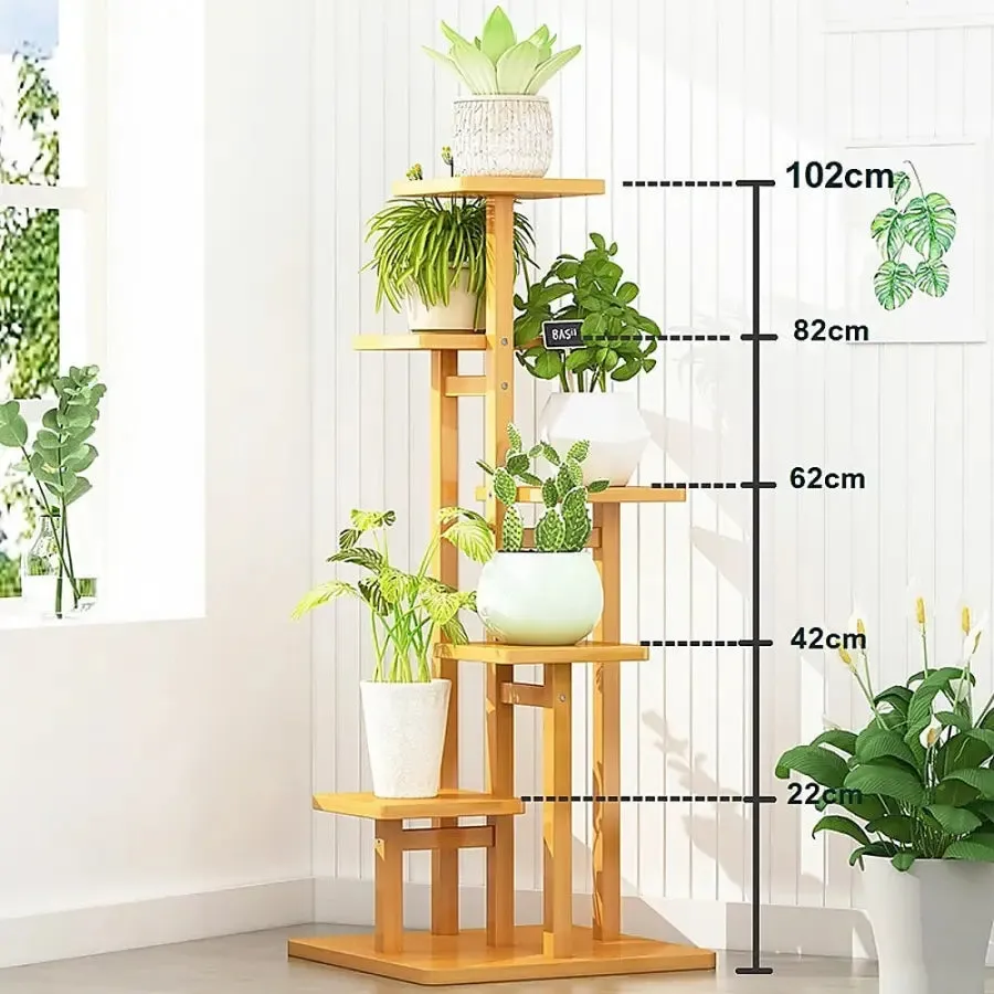 5 Tier Natural Brown Vertical Bamboo Plant Stand