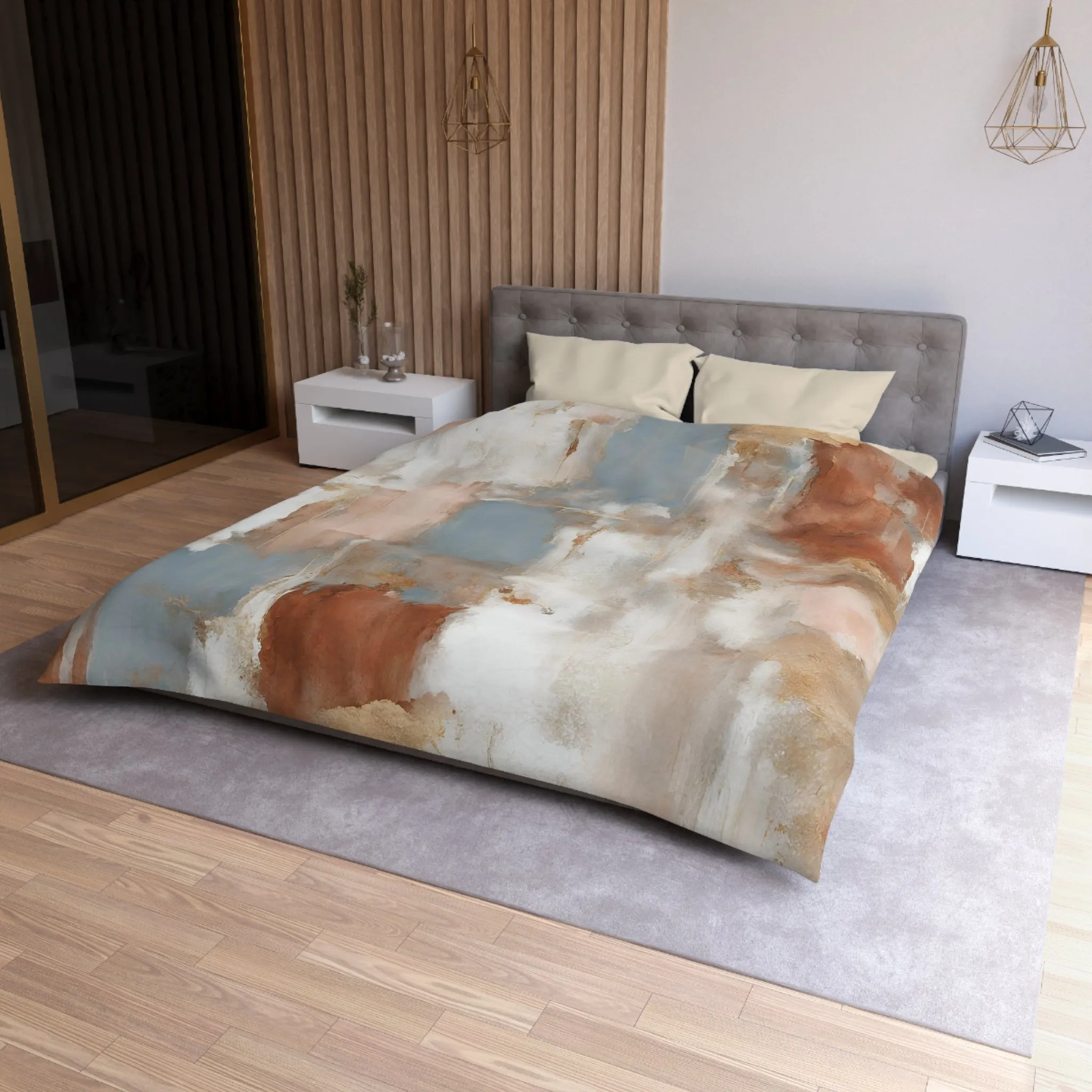 Abstract Duvet Cover | Beige Rust, blue White