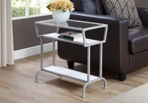 Accent Table - 22"H / White / Silver / Tempered Glass