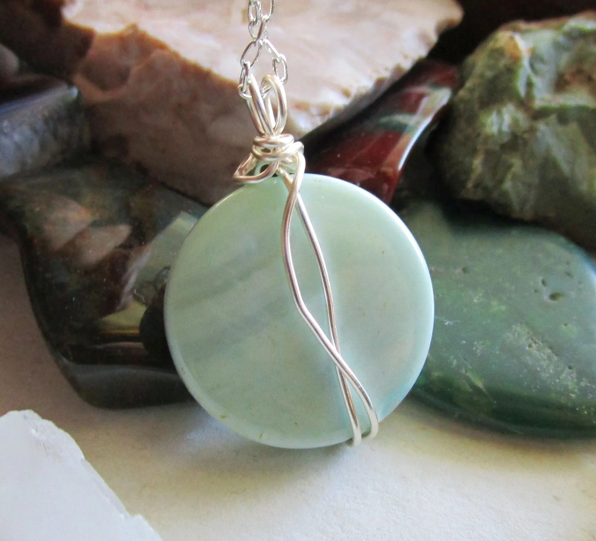 Banded Blue Agate Natural Crystal Pendant Necklace