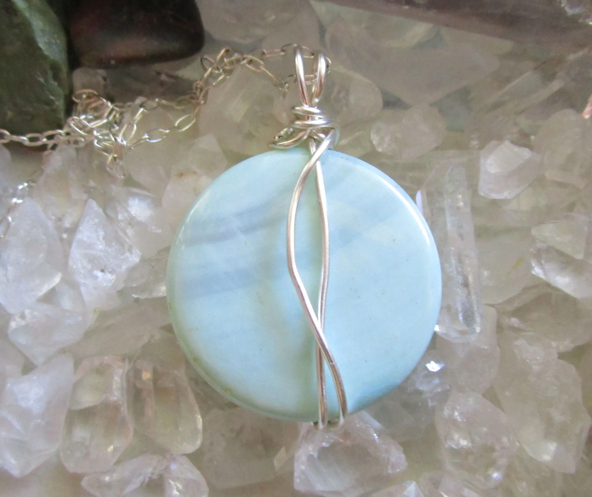 Banded Blue Agate Natural Crystal Pendant Necklace