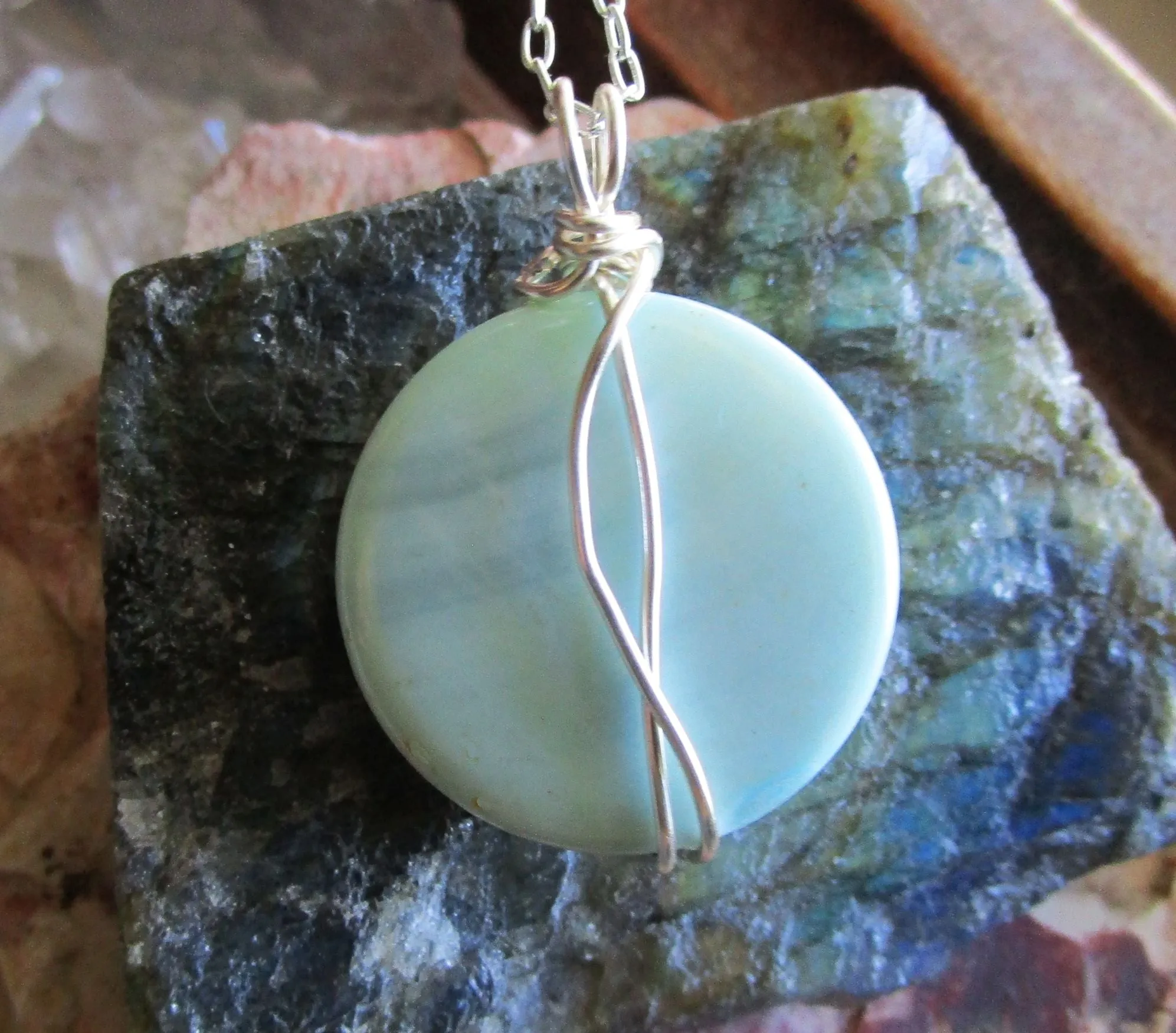 Banded Blue Agate Natural Crystal Pendant Necklace