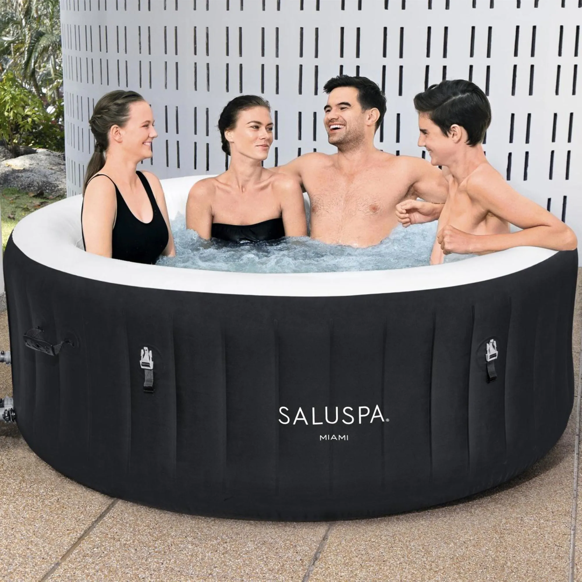 Bestway Miami SaluSpa 4 Person Inflatable Round Hot Tub with 140 AirJets, Black