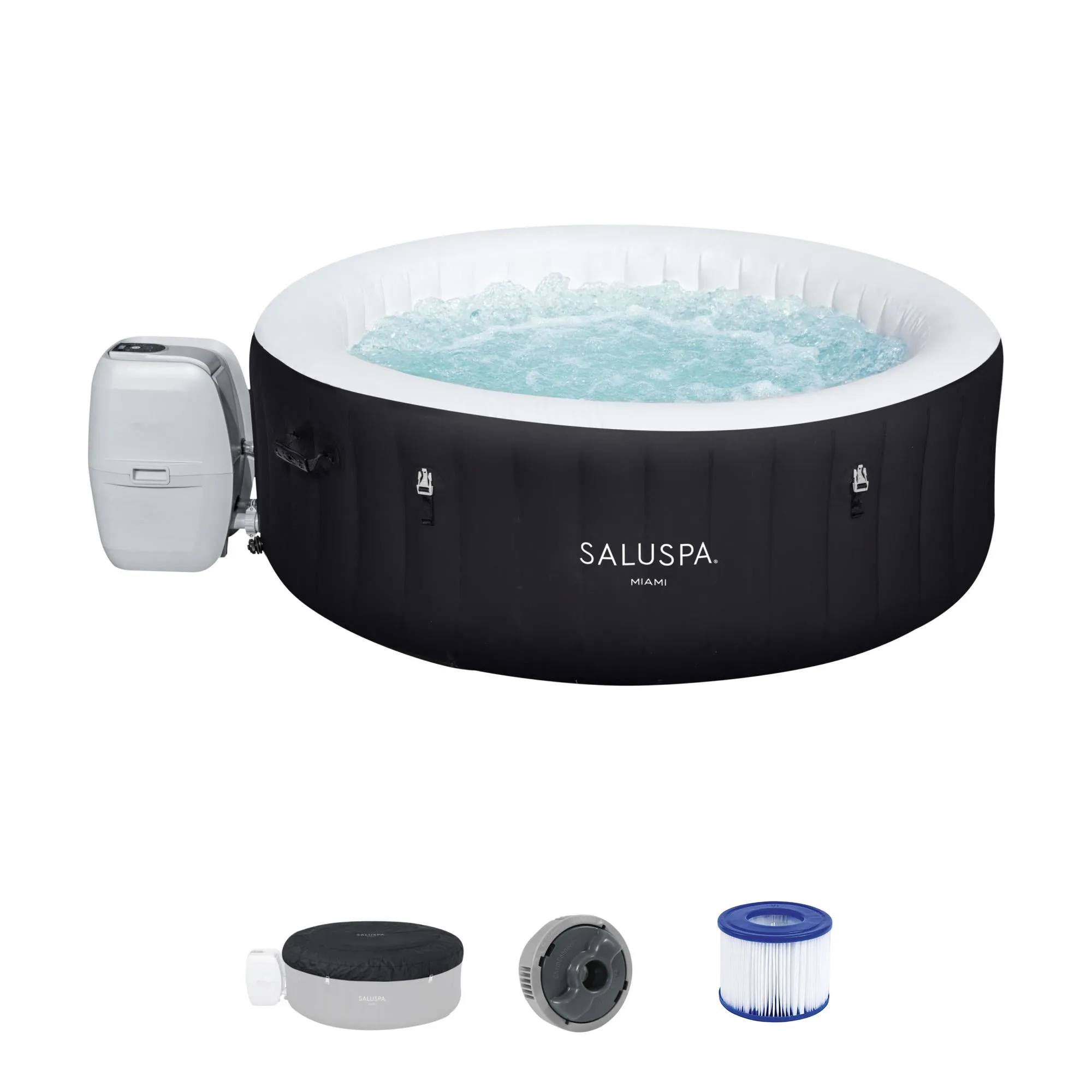 Bestway Miami SaluSpa 4 Person Inflatable Round Hot Tub with 140 AirJets, Black