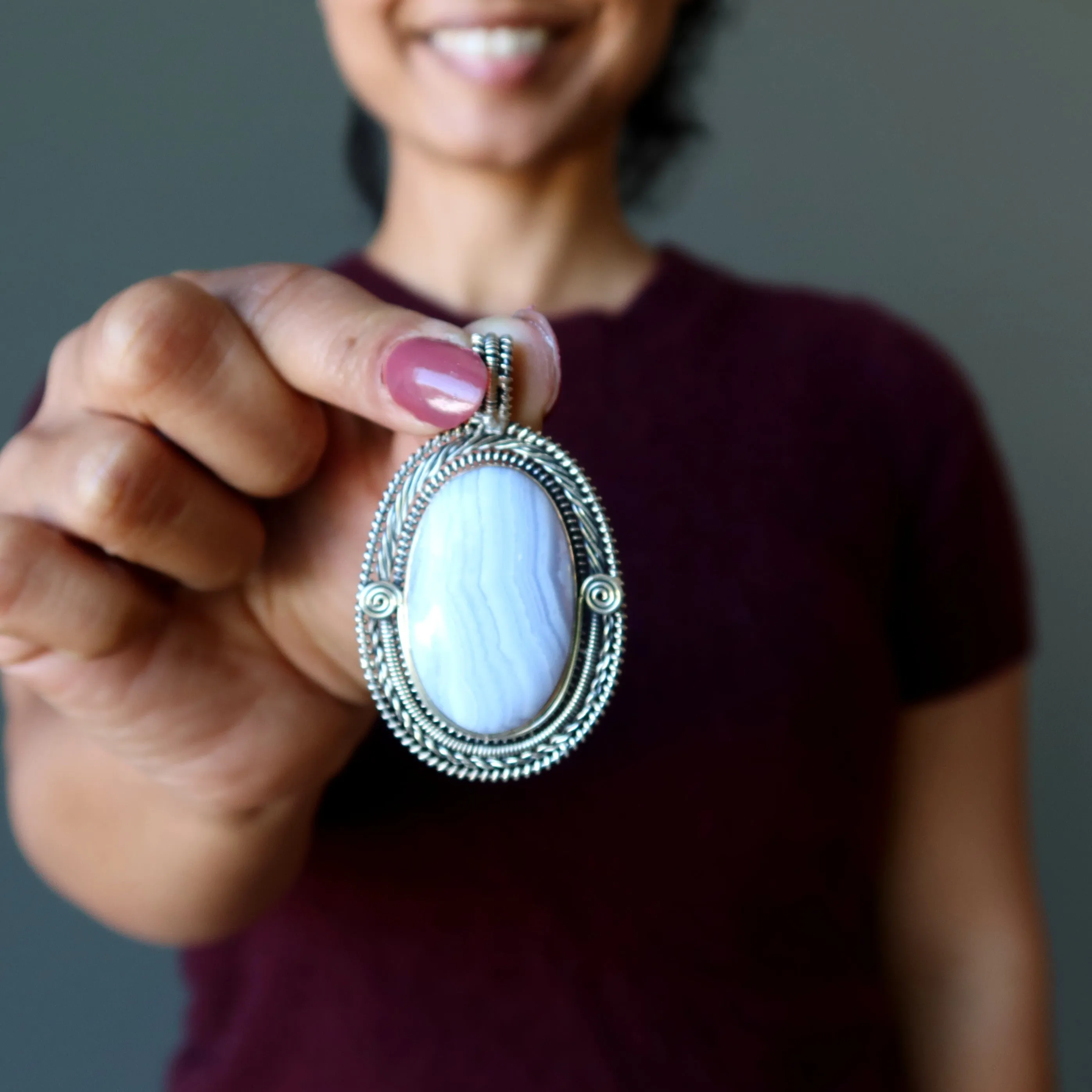 Blue Lace Agate Pendant Classic Grace Gem Sterling Silver