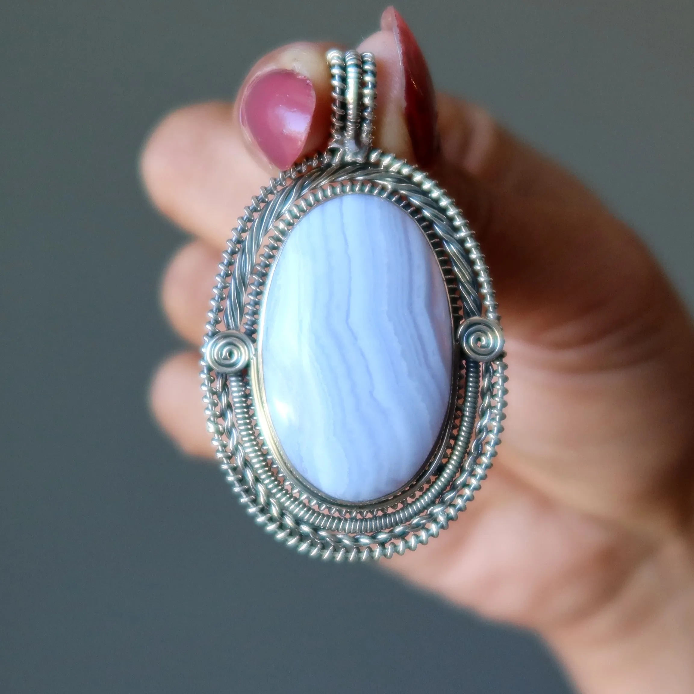 Blue Lace Agate Pendant Classic Grace Gem Sterling Silver