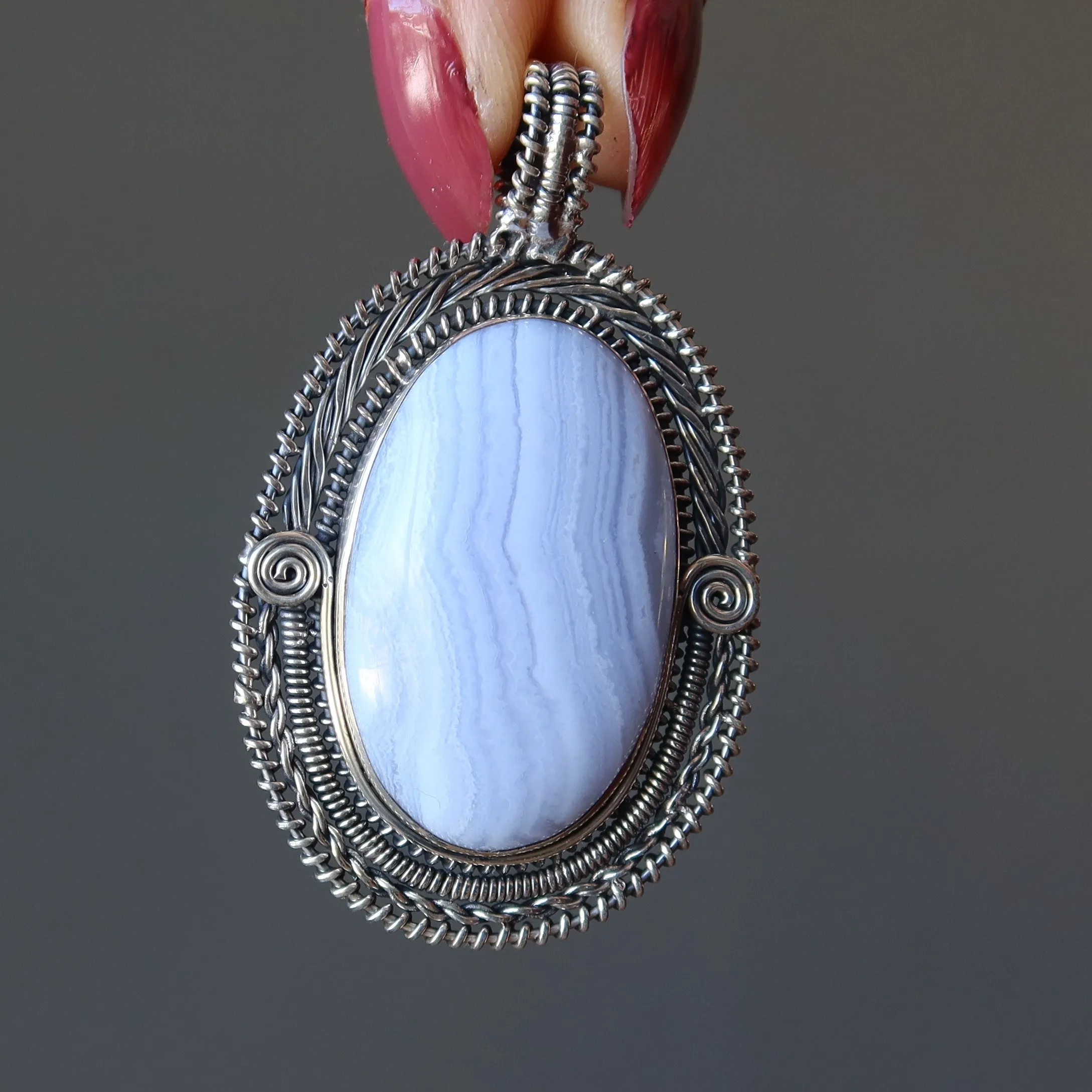 Blue Lace Agate Pendant Classic Grace Gem Sterling Silver