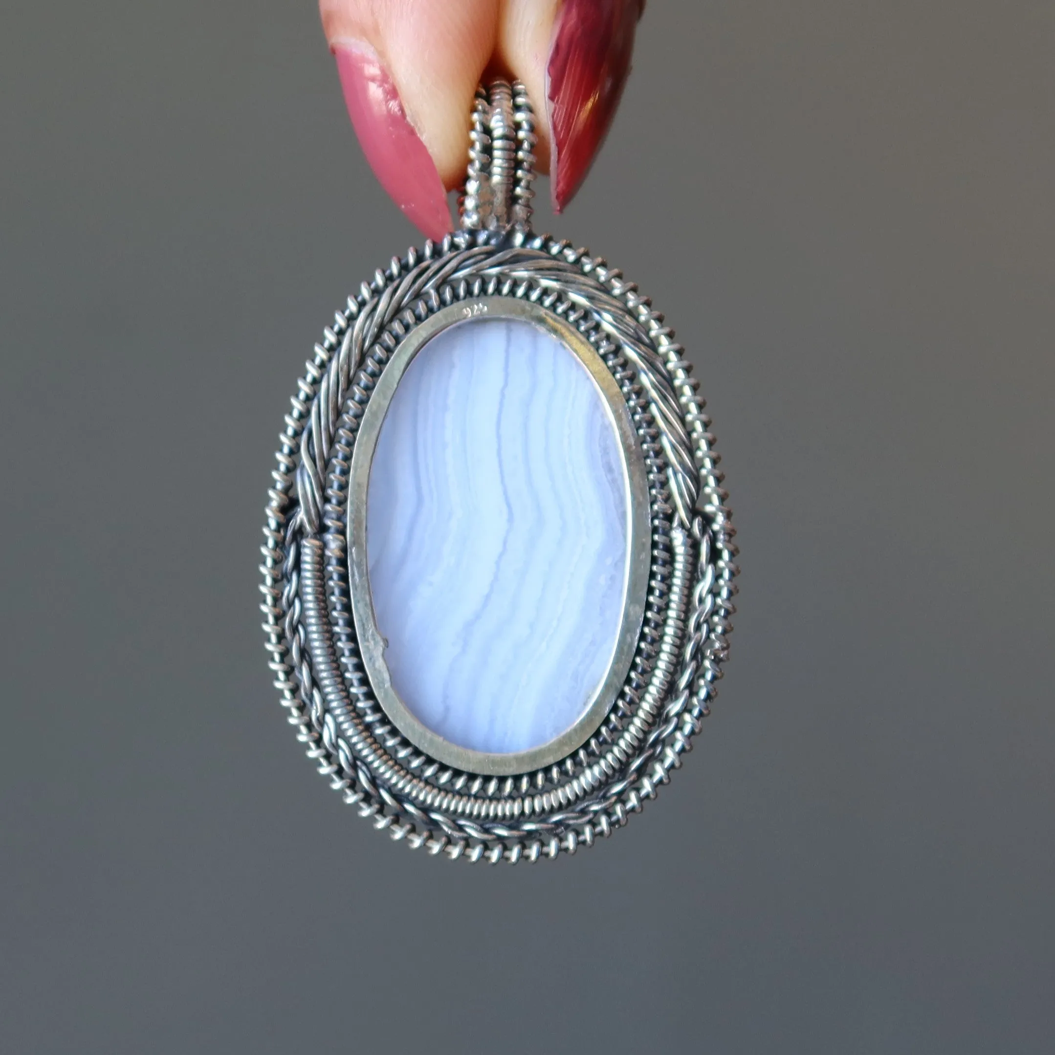 Blue Lace Agate Pendant Classic Grace Gem Sterling Silver