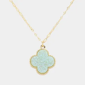 Blue Opal Druzy Quatrefoil Pendant Necklace