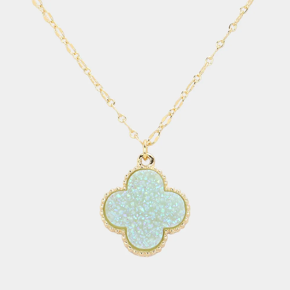 Blue Opal Druzy Quatrefoil Pendant Necklace