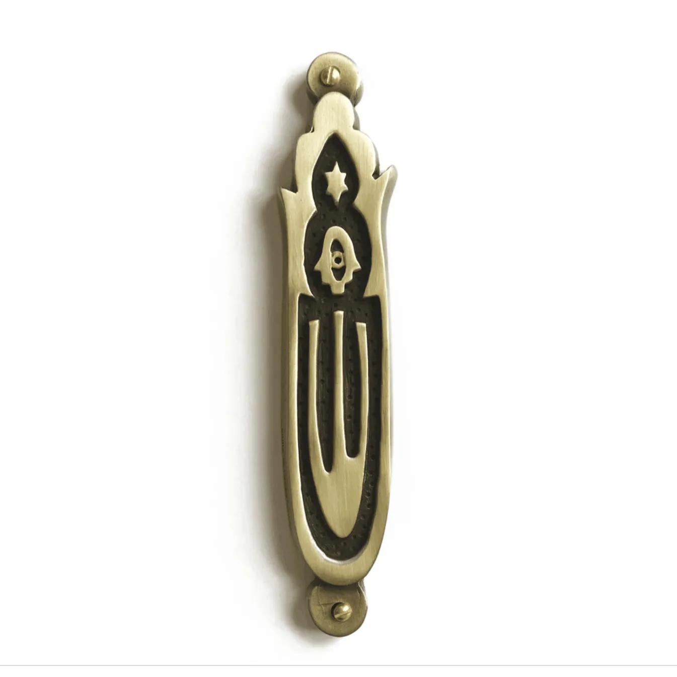 Brass Hamsa Mezuzah by Emily Rosenfeld Judaica