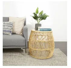 BROWN RATTAN HANDMADE WITH WHITE FABRIC CUSHION COLLECTION