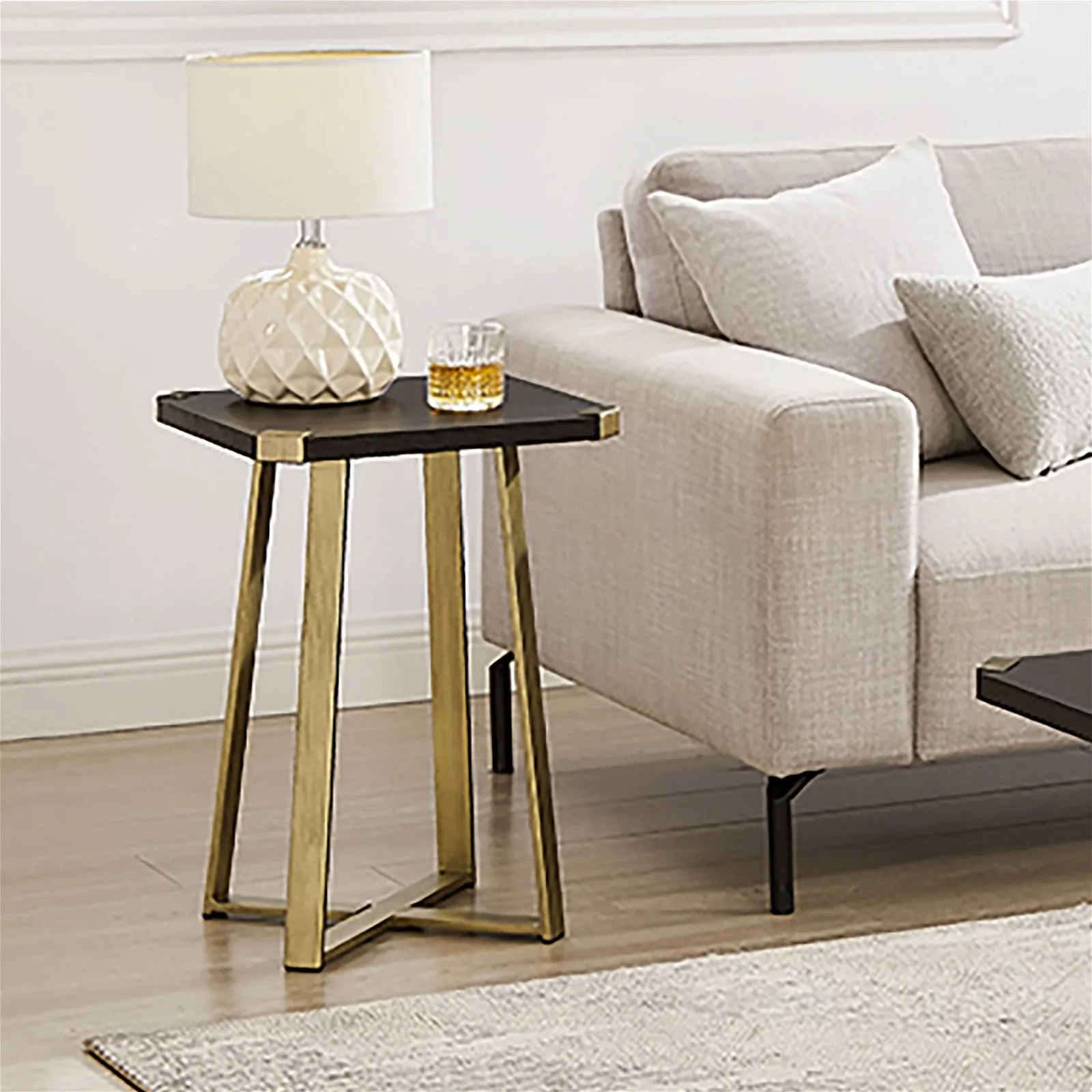 Capri Square End Table - Black Oak, Gold by Criterion™