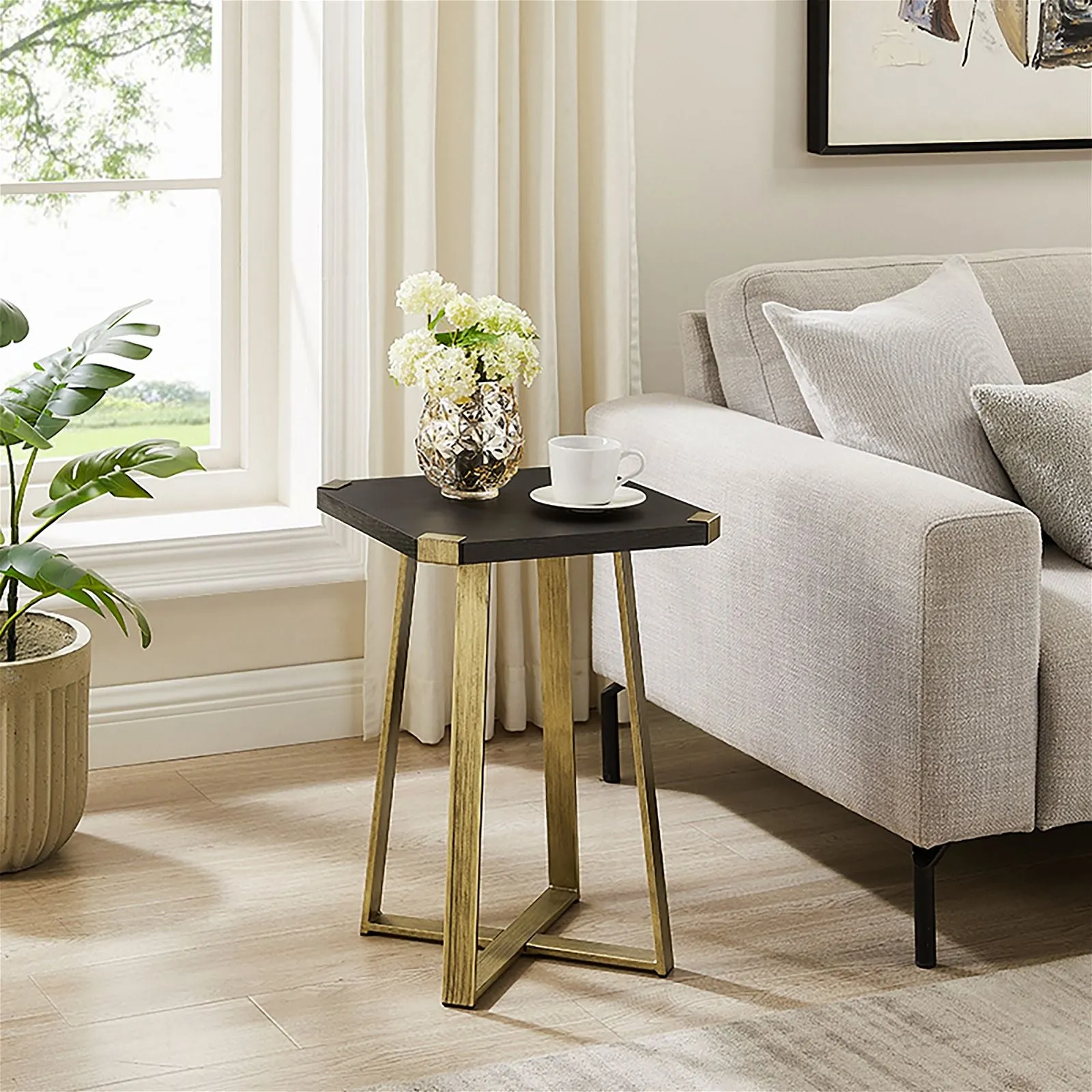 Capri Square End Table - Black Oak, Gold by Criterion™