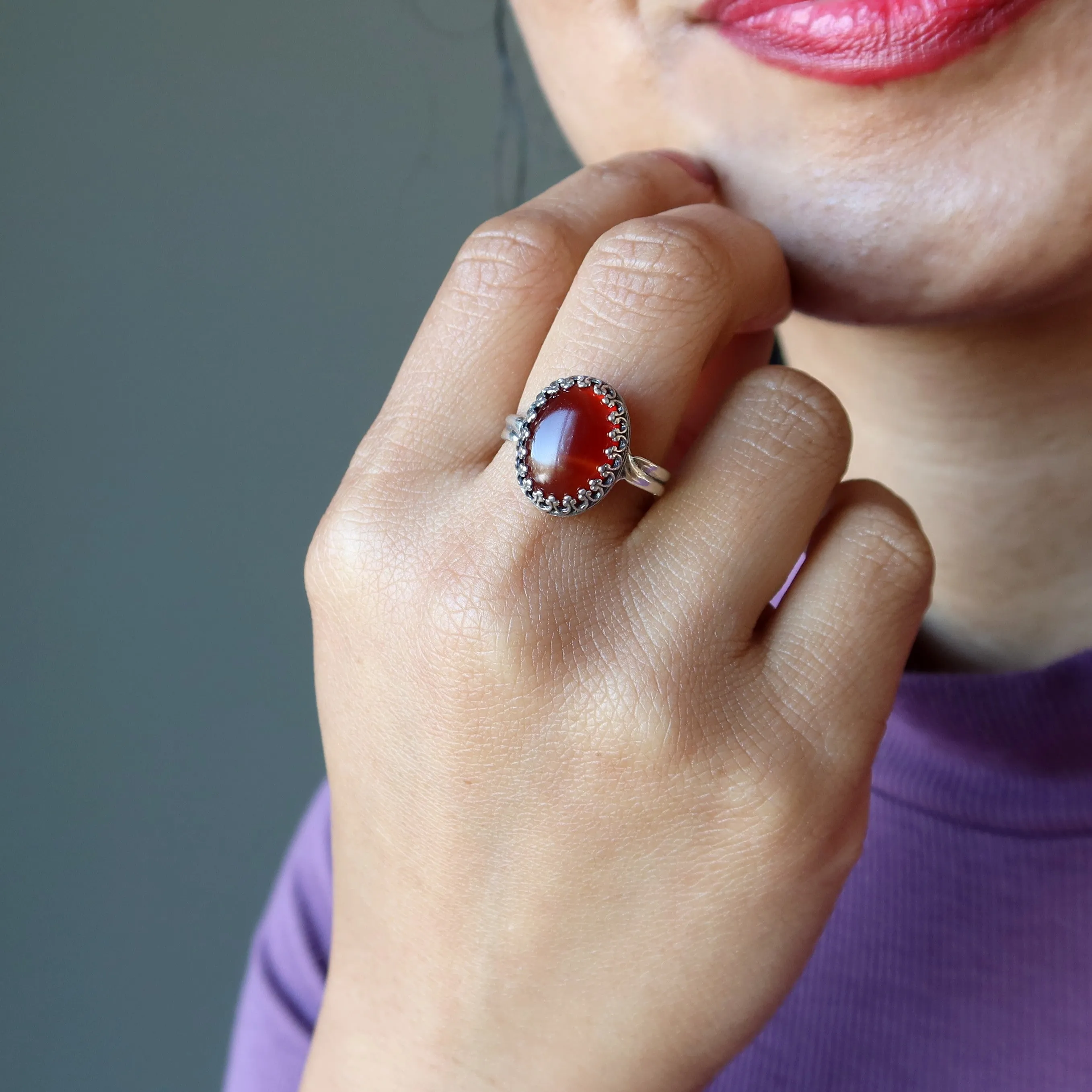 Carnelian Ring Stunner Sterling Silver Adjustable