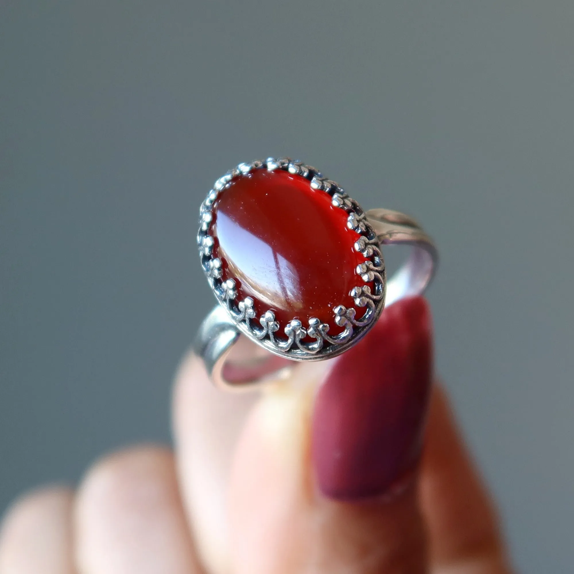 Carnelian Ring Stunner Sterling Silver Adjustable