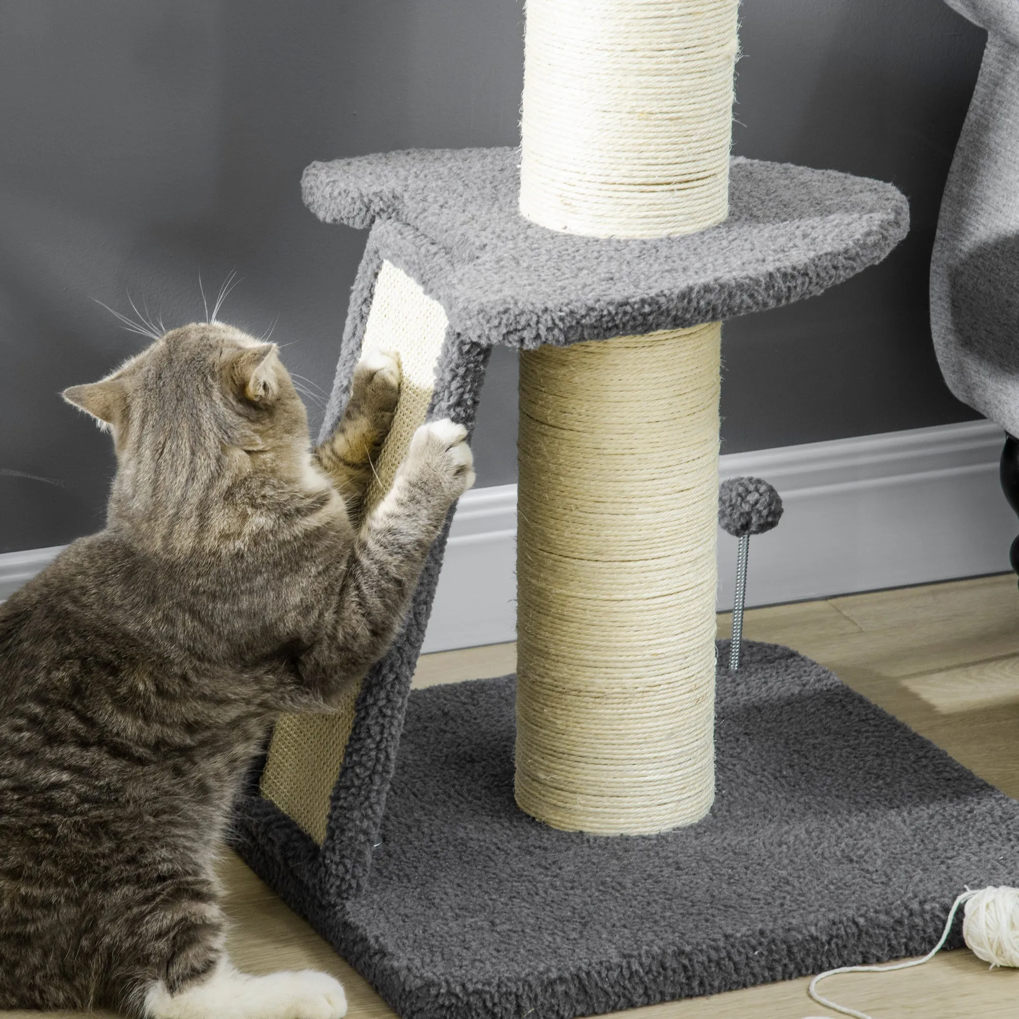 Cat Tree Cat Tower with Cat Scratching Posts, Pad, Bed, Toy Ball for Cats under 6 Kg, Grey & Beige