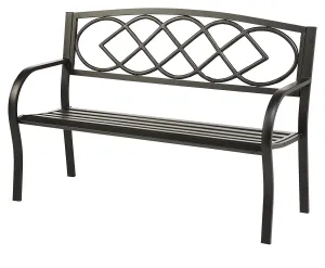 Celtic Knot Patio Garden Bench Park Yard Outdoor Furniture, Cast and Tubular Iron Metal, Powder Coat Black Finish, Classic Decorative Design, Easy Assembly 50 L x 17 1/2 W x 34 1/2 H