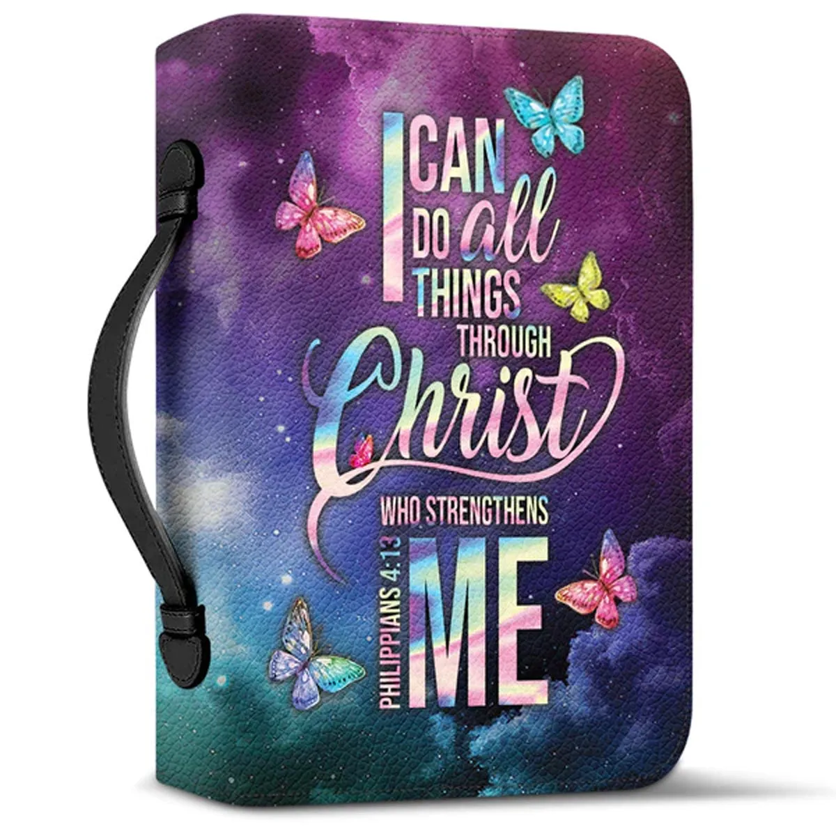 Christianart Bible Cover - Faith I Can Do All Things Through Christ Philippians 4:13 Butterfly Galaxy - Gifts For Women - Christmas Gift.