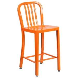 Commercial Grade 24" High Metal Indoor-Outdoor Counter Height Stool with Vertical Slat Back