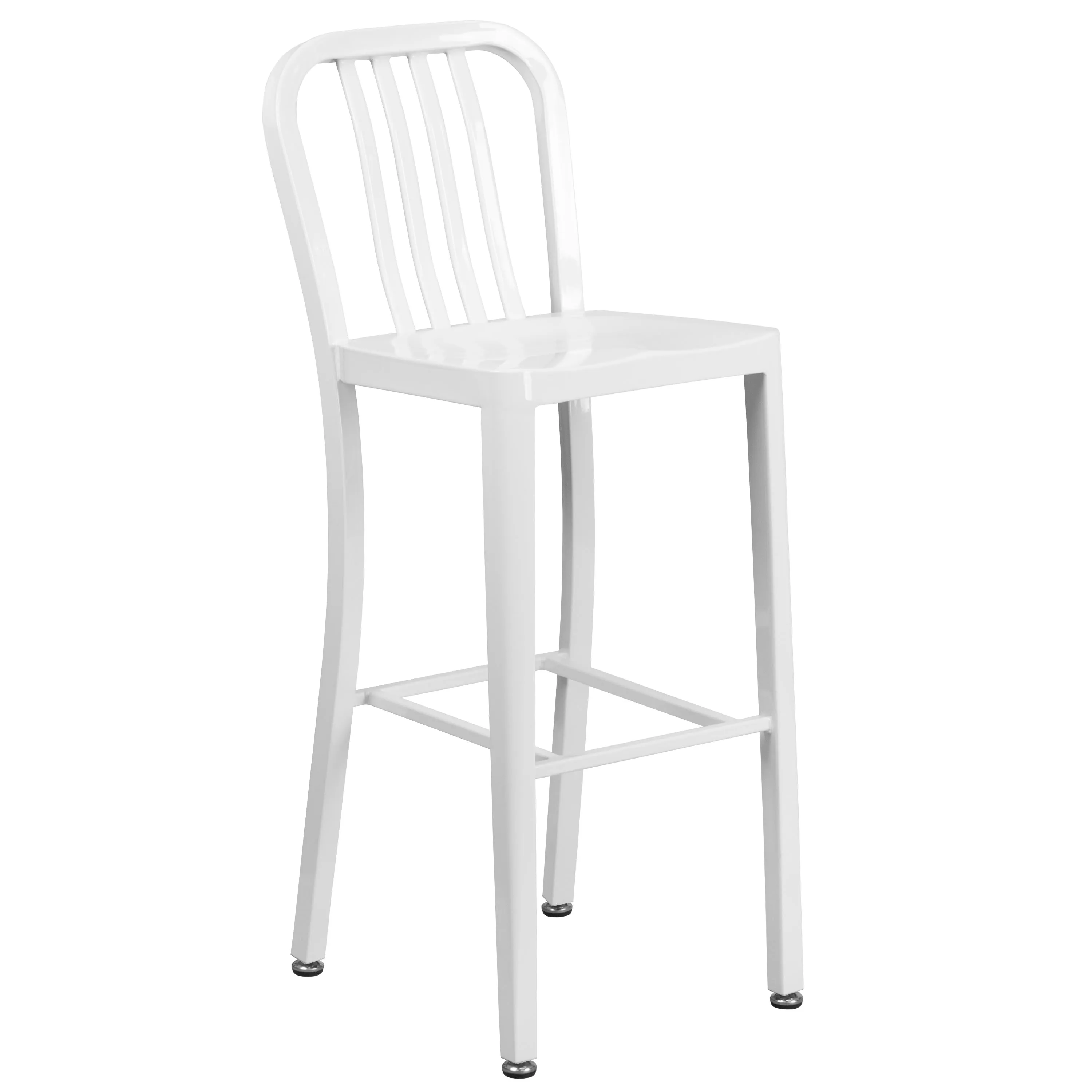 Commercial Grade 30" High Metal Indoor-Outdoor Barstool with Vertical Slat Back