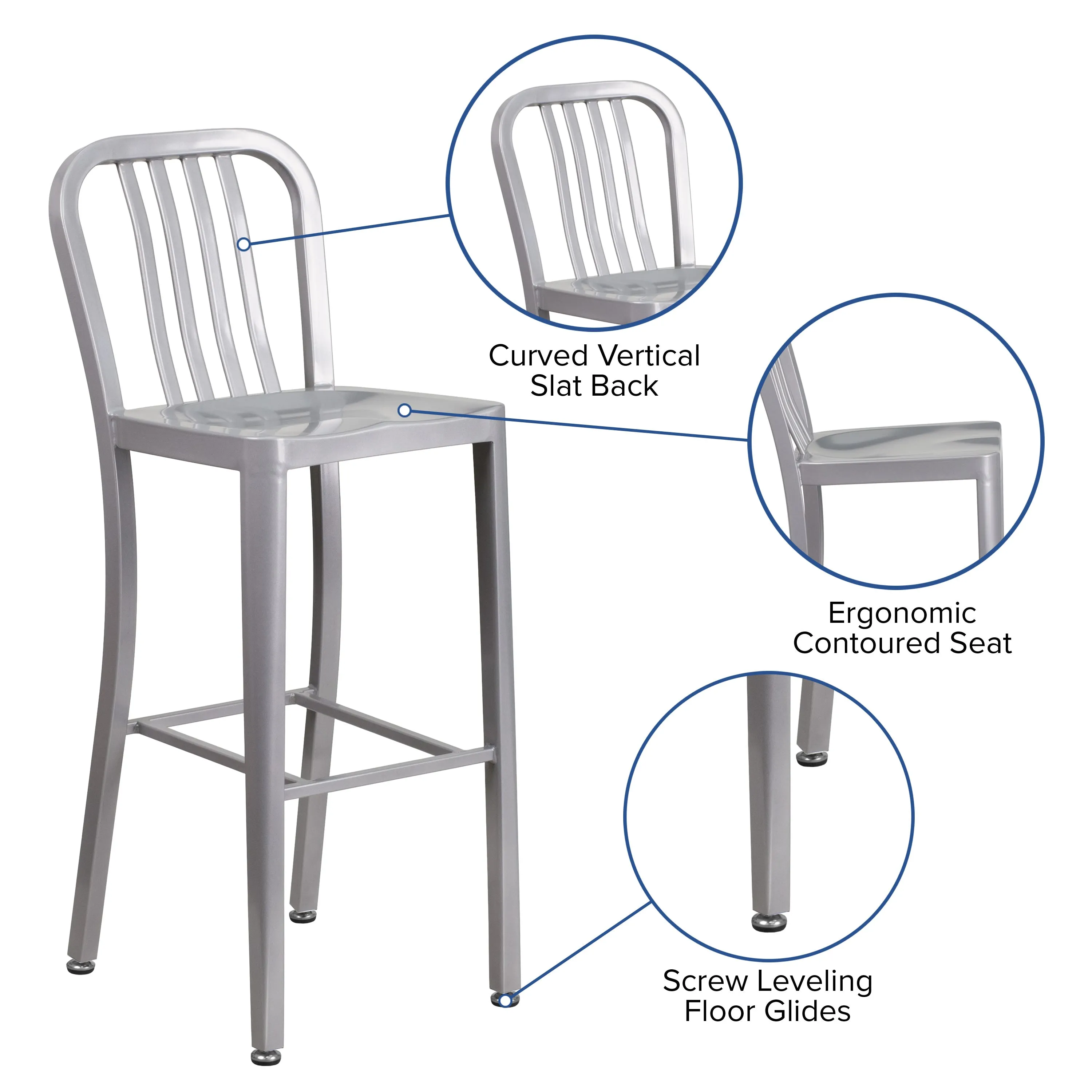 Commercial Grade 30" High Metal Indoor-Outdoor Barstool with Vertical Slat Back