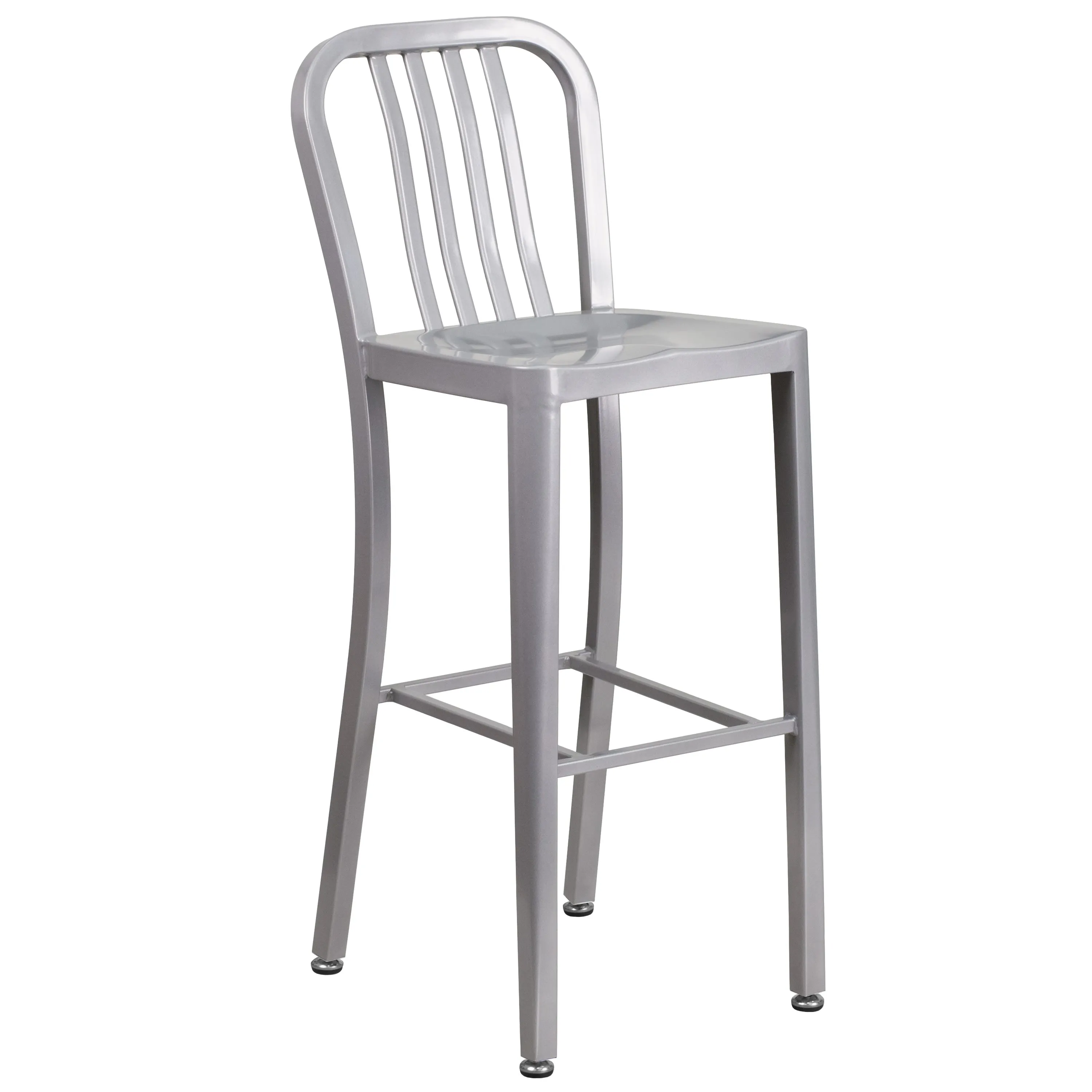 Commercial Grade 30" High Metal Indoor-Outdoor Barstool with Vertical Slat Back