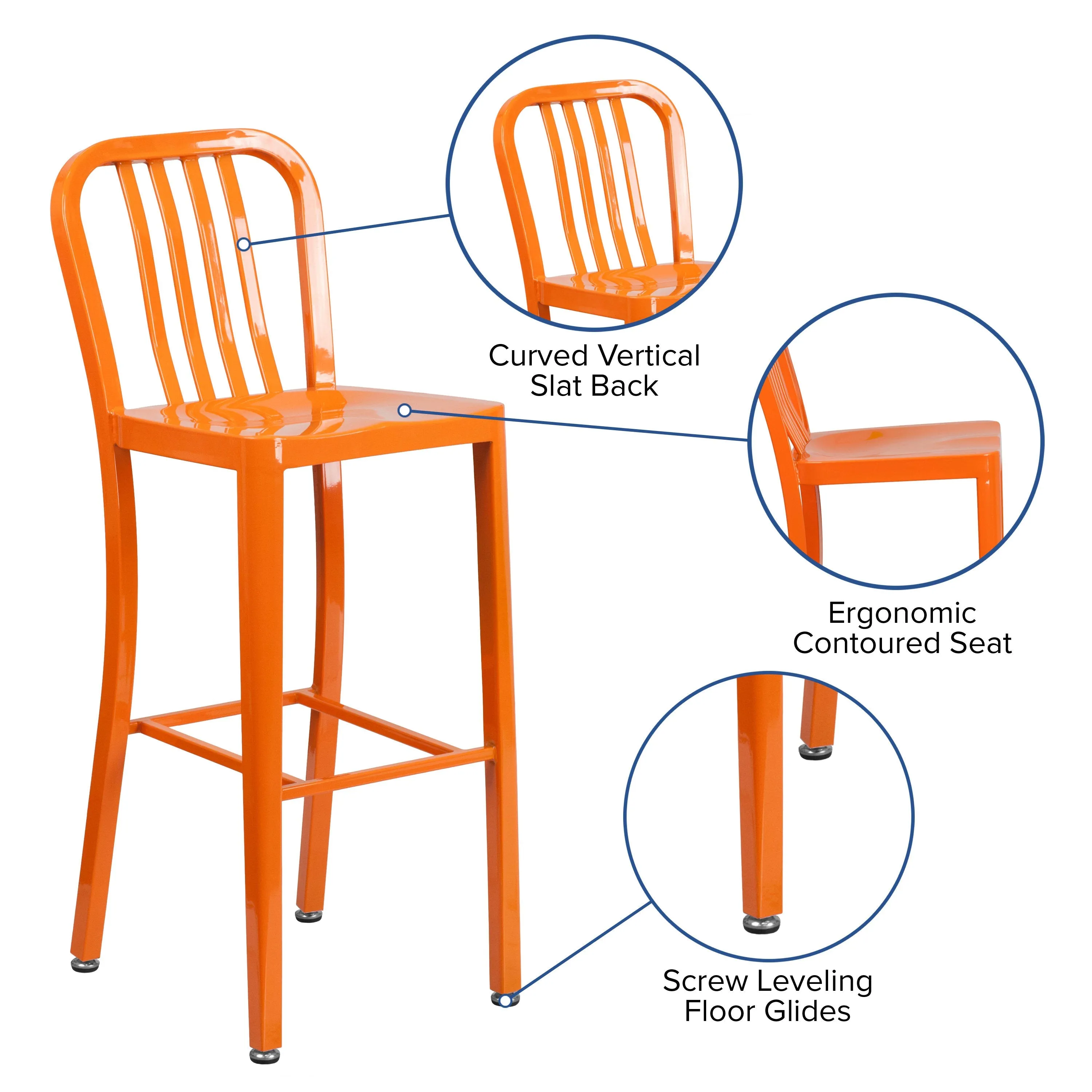 Commercial Grade 30" High Metal Indoor-Outdoor Barstool with Vertical Slat Back