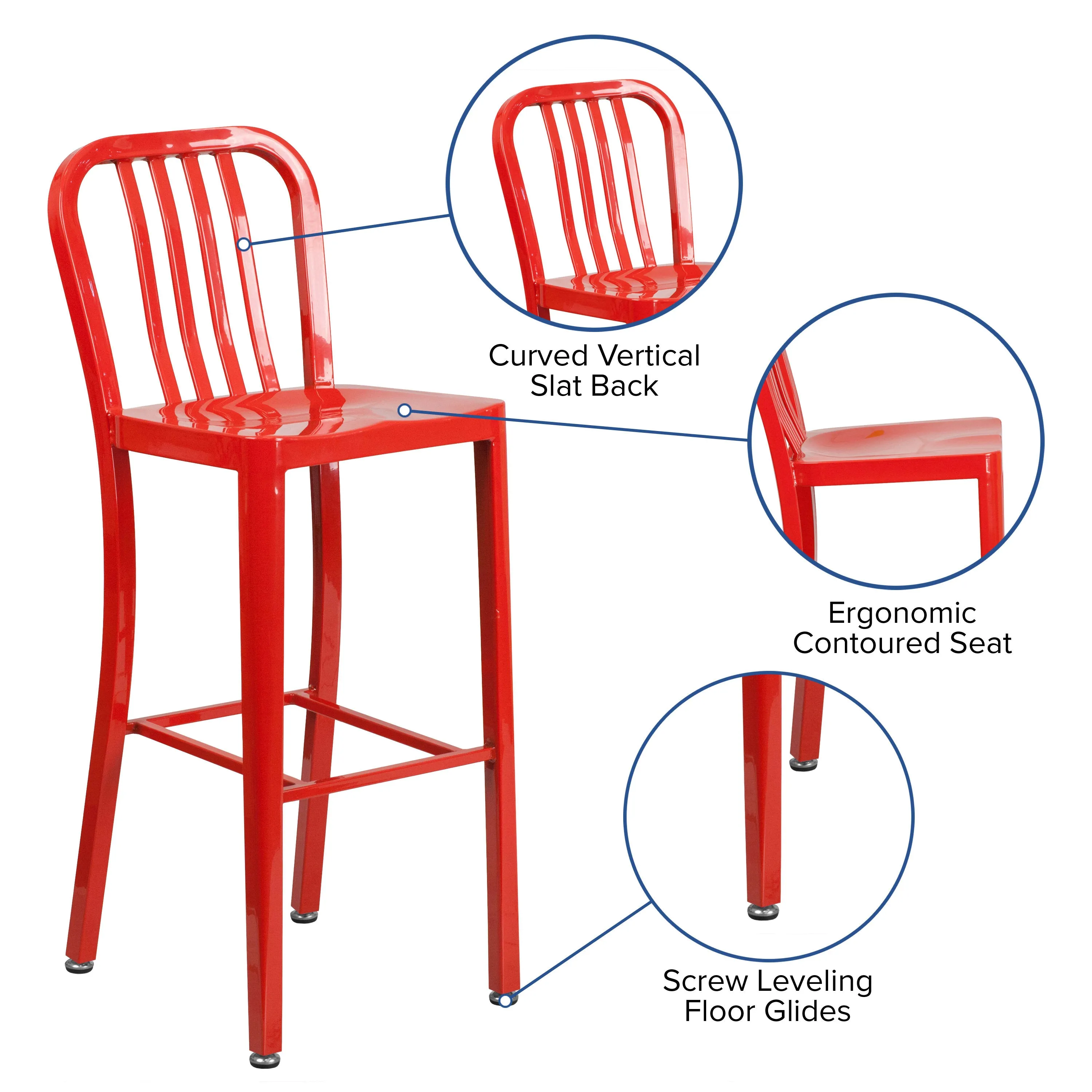 Commercial Grade 30" High Metal Indoor-Outdoor Barstool with Vertical Slat Back