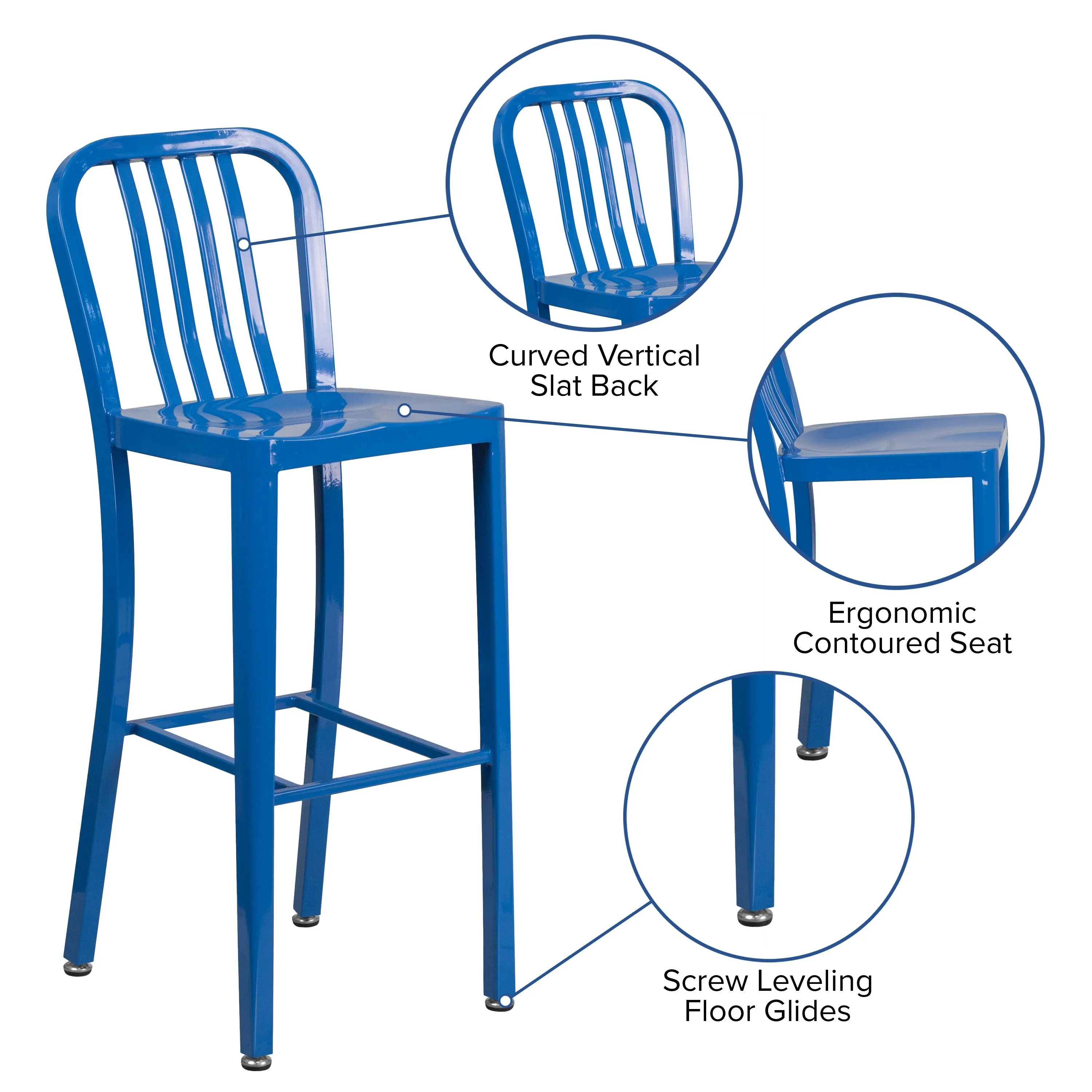 Commercial Grade 30" High Metal Indoor-Outdoor Barstool with Vertical Slat Back