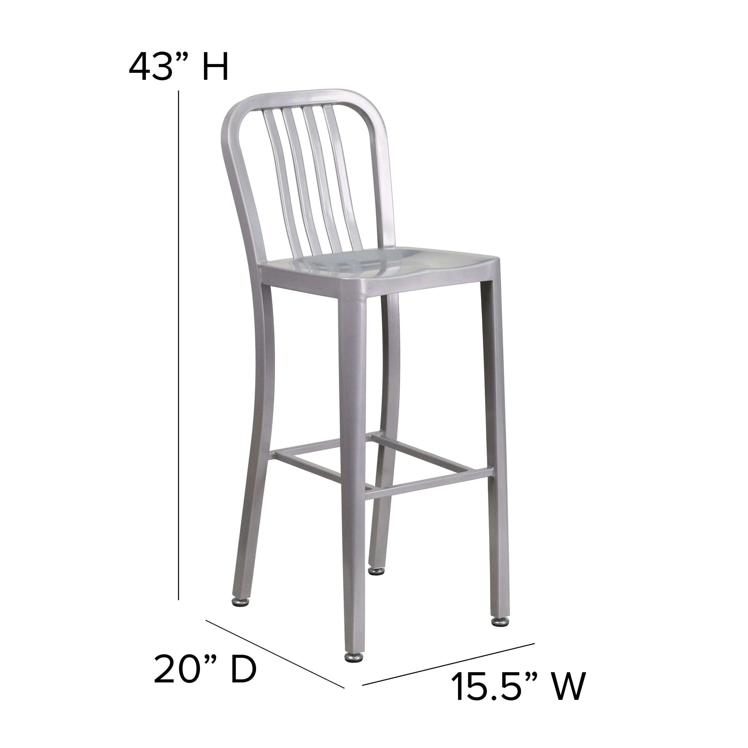 Commercial Grade 30" High Metal Indoor-Outdoor Barstool with Vertical Slat Back