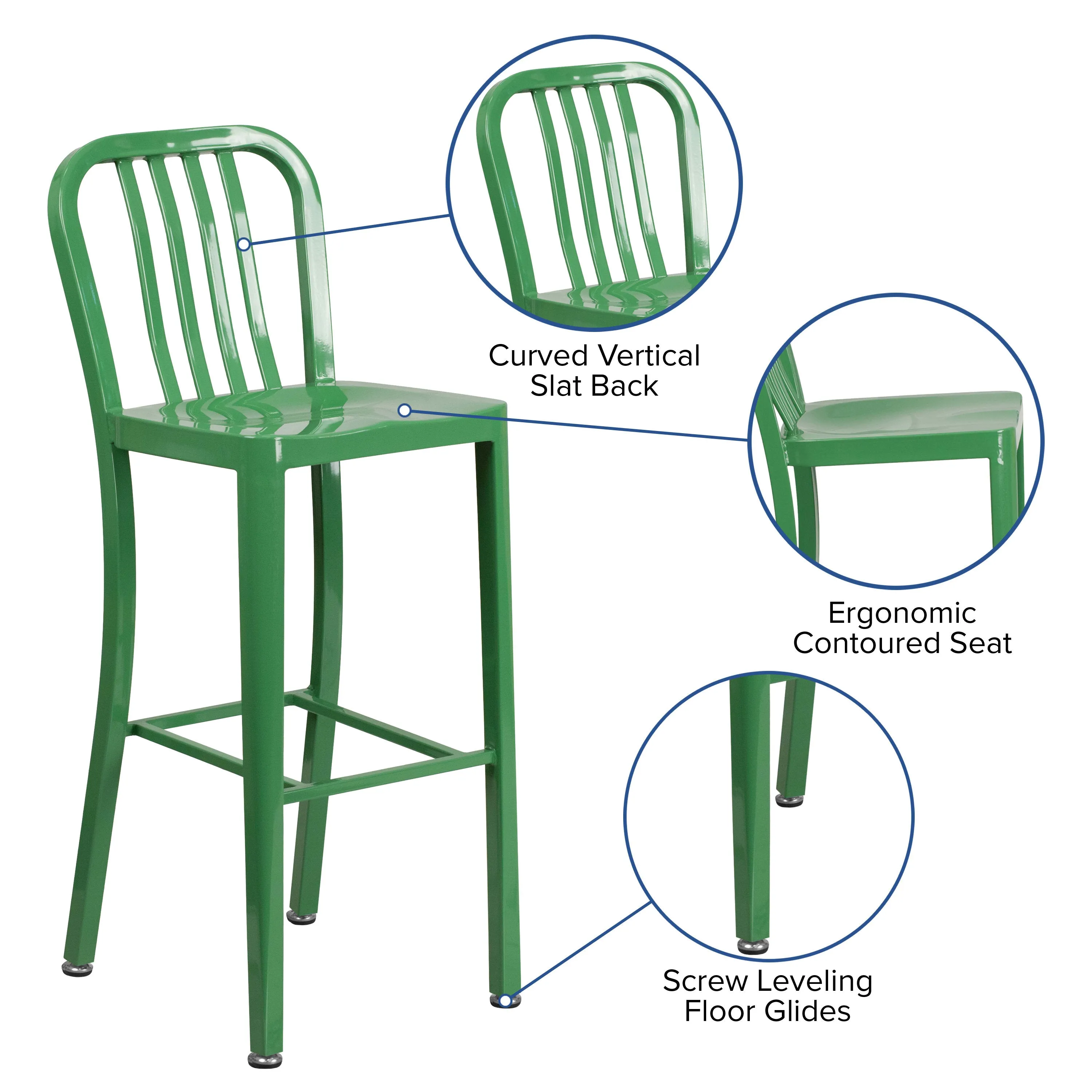 Commercial Grade 30" High Metal Indoor-Outdoor Barstool with Vertical Slat Back