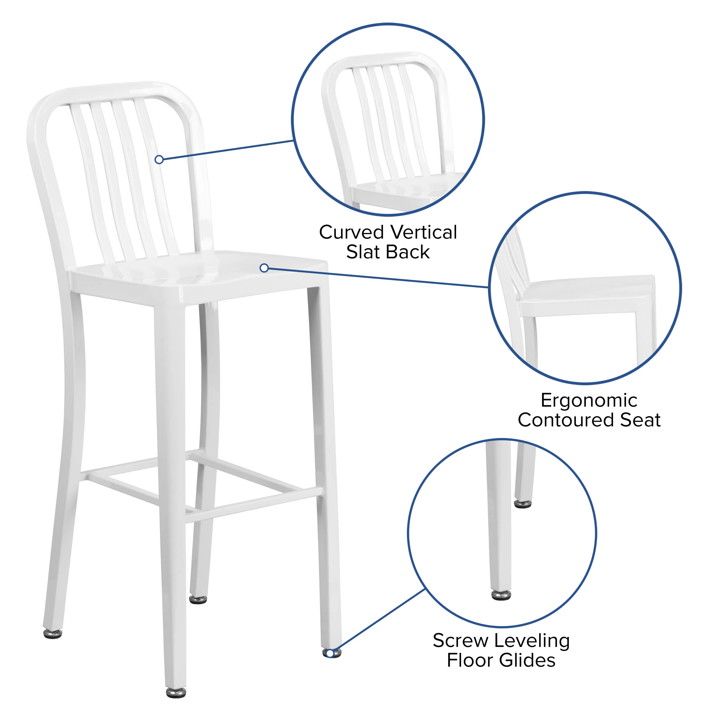 Commercial Grade 30" High Metal Indoor-Outdoor Barstool with Vertical Slat Back