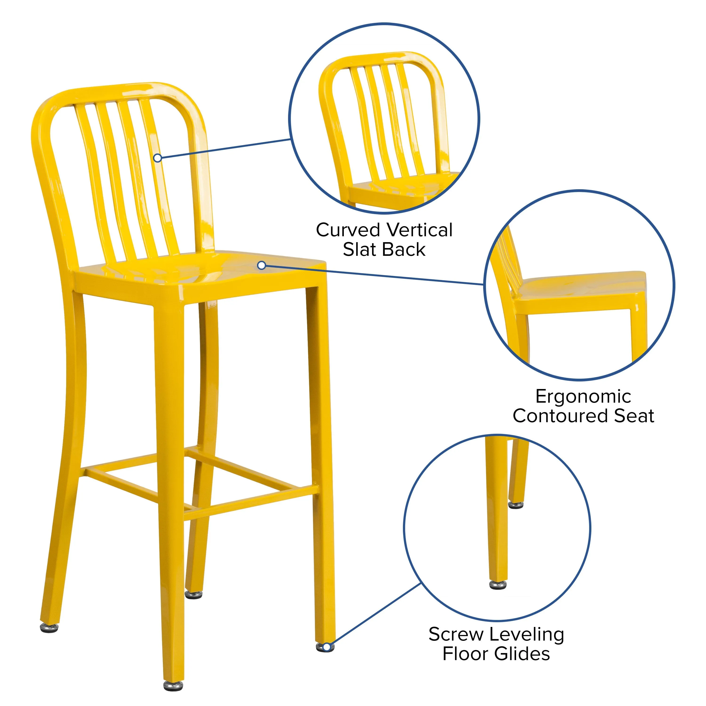 Commercial Grade 30" High Metal Indoor-Outdoor Barstool with Vertical Slat Back